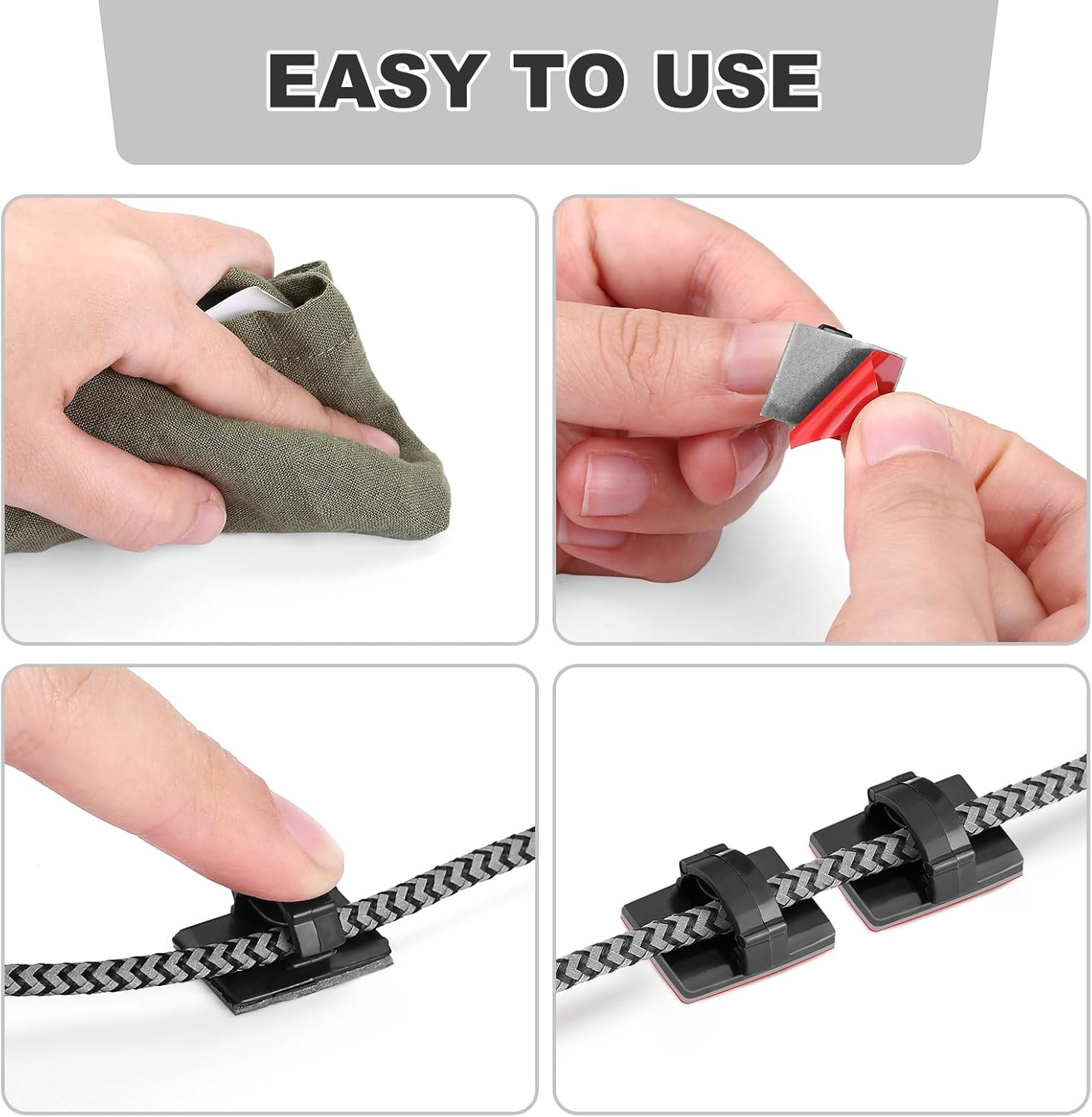 100Pcs Adhesive Cable Clips Cord Organizer Wire Management for Car Office