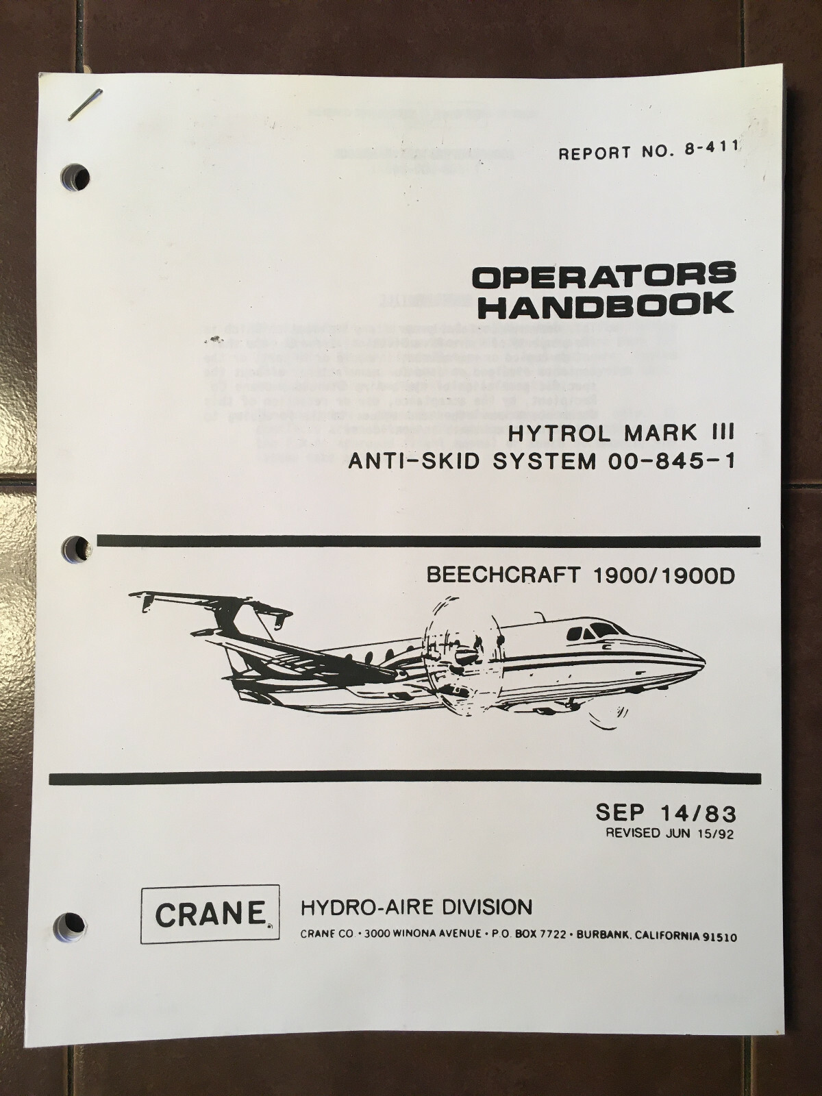 Hydro-Aire Hytrol Mark III Anti-Skid System 00-845-1 Operators Handbook