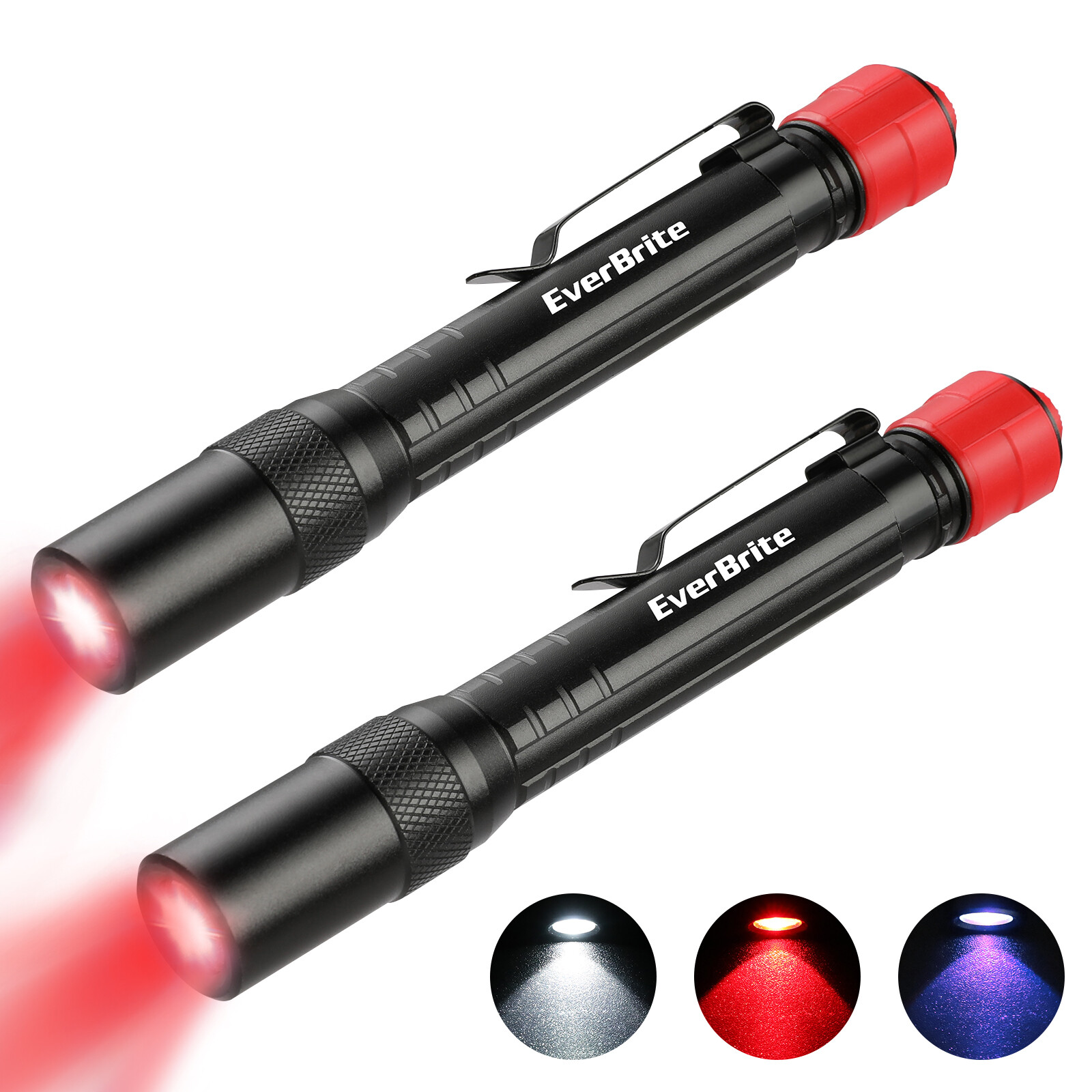 2PK Red Light Penlight Flashlight w/395nm UV Blacklight/White Light AAA Batterie