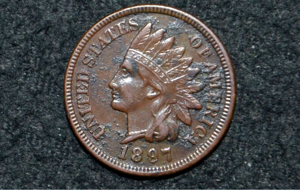 1897 Indian Head Cent * AU Details ** FULL LIBERTY ** 3+ Diamonds * FREE S/H