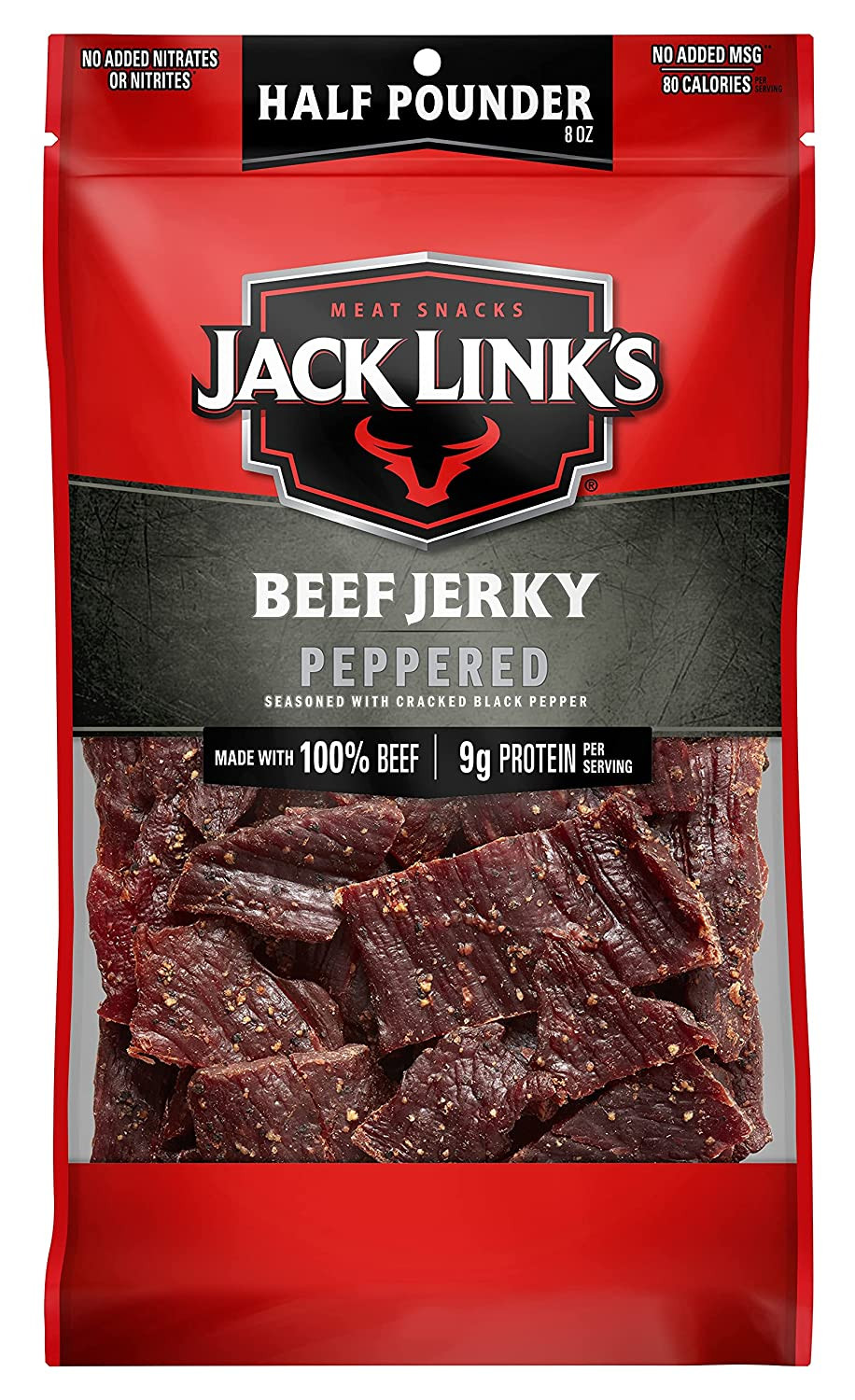 Beef Jerky, Peppered, Half Pounder Large Jerky Bag – Flavorful Meat Snack, Ready