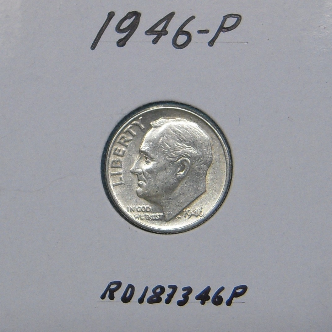 1946-P Roosevelt dime, 90% silver coin.