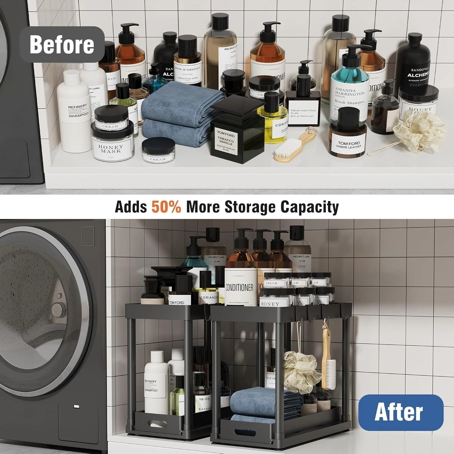 2-Pc Pull-Out Under Sink Organizers for Effortless Kitchen & Bathroom Storage