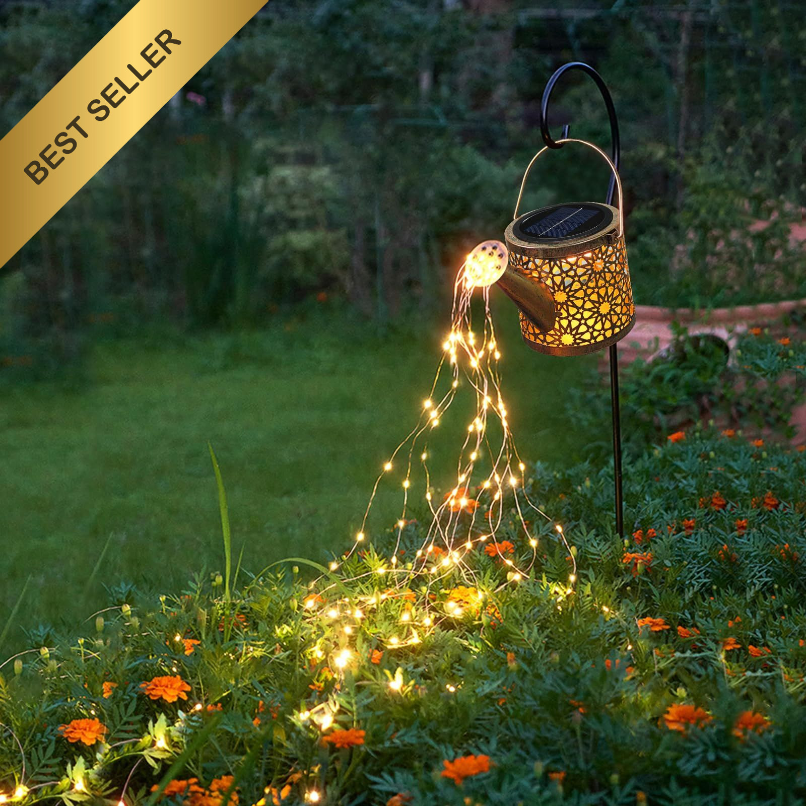 Solar Lights Outdoor Decorative, Metal Watering 3.9 inches, Warm White-1 pack