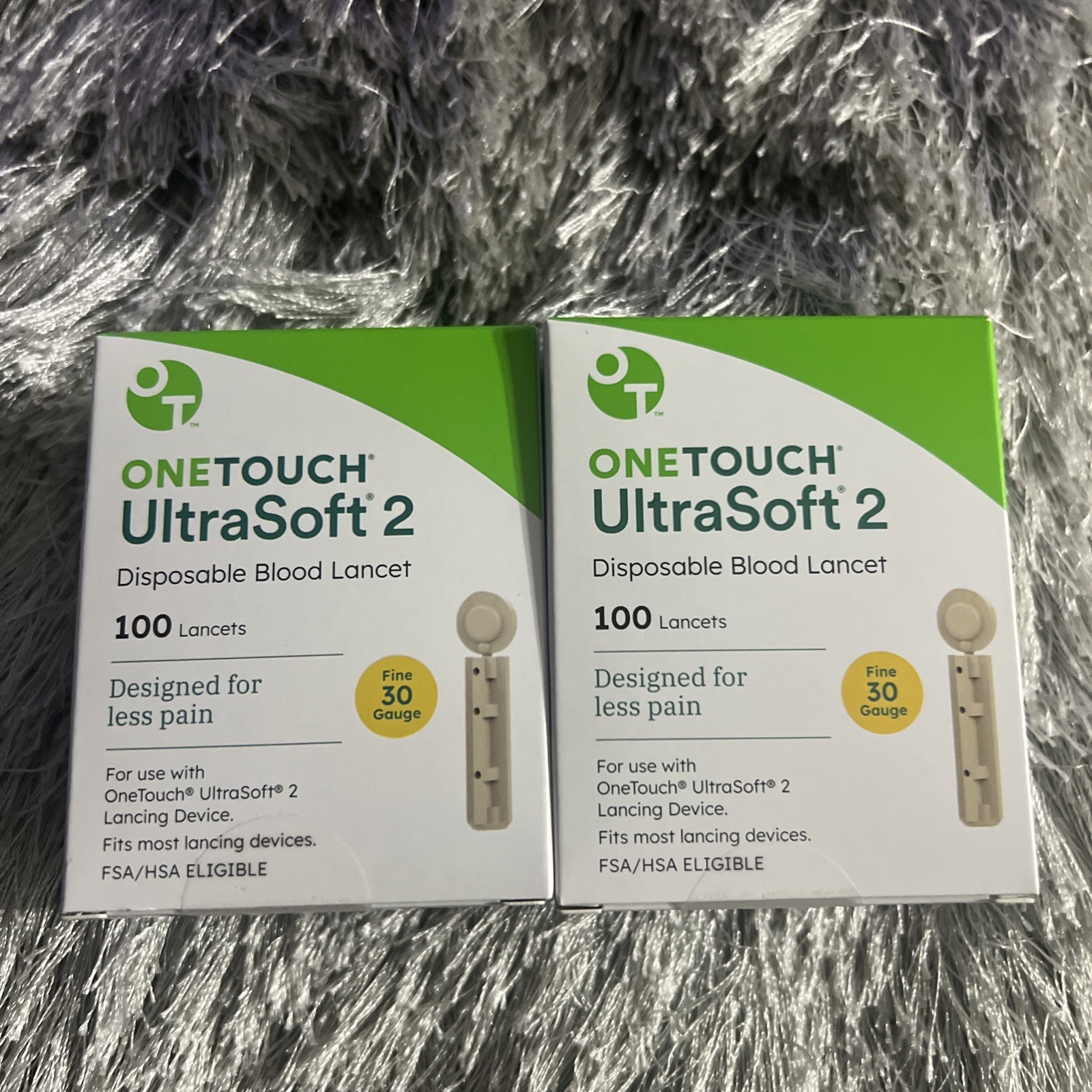 One Touch UltraSoft 2 Disposable Blood Lancets 100 Count Fine 30 Gauge