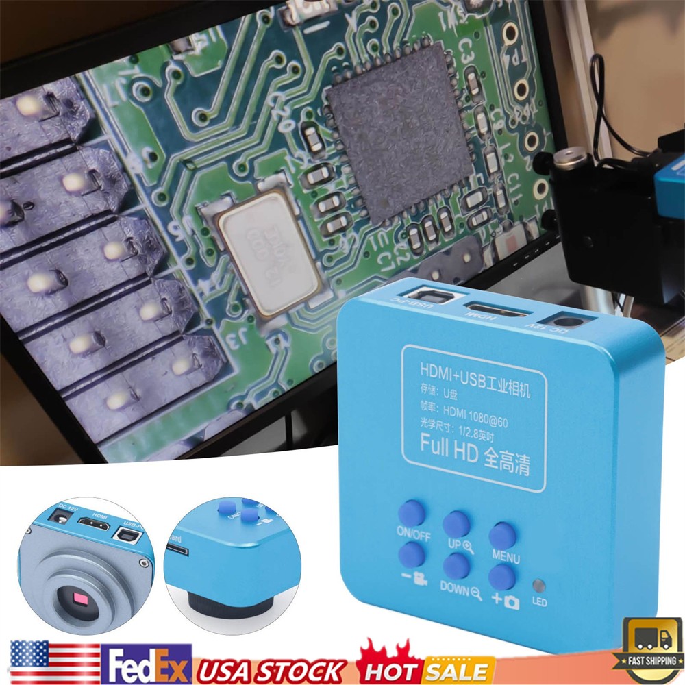 HD 1080p HDMI Industrial Digital Video Microscope Camera C Mount USB Blue NEW !