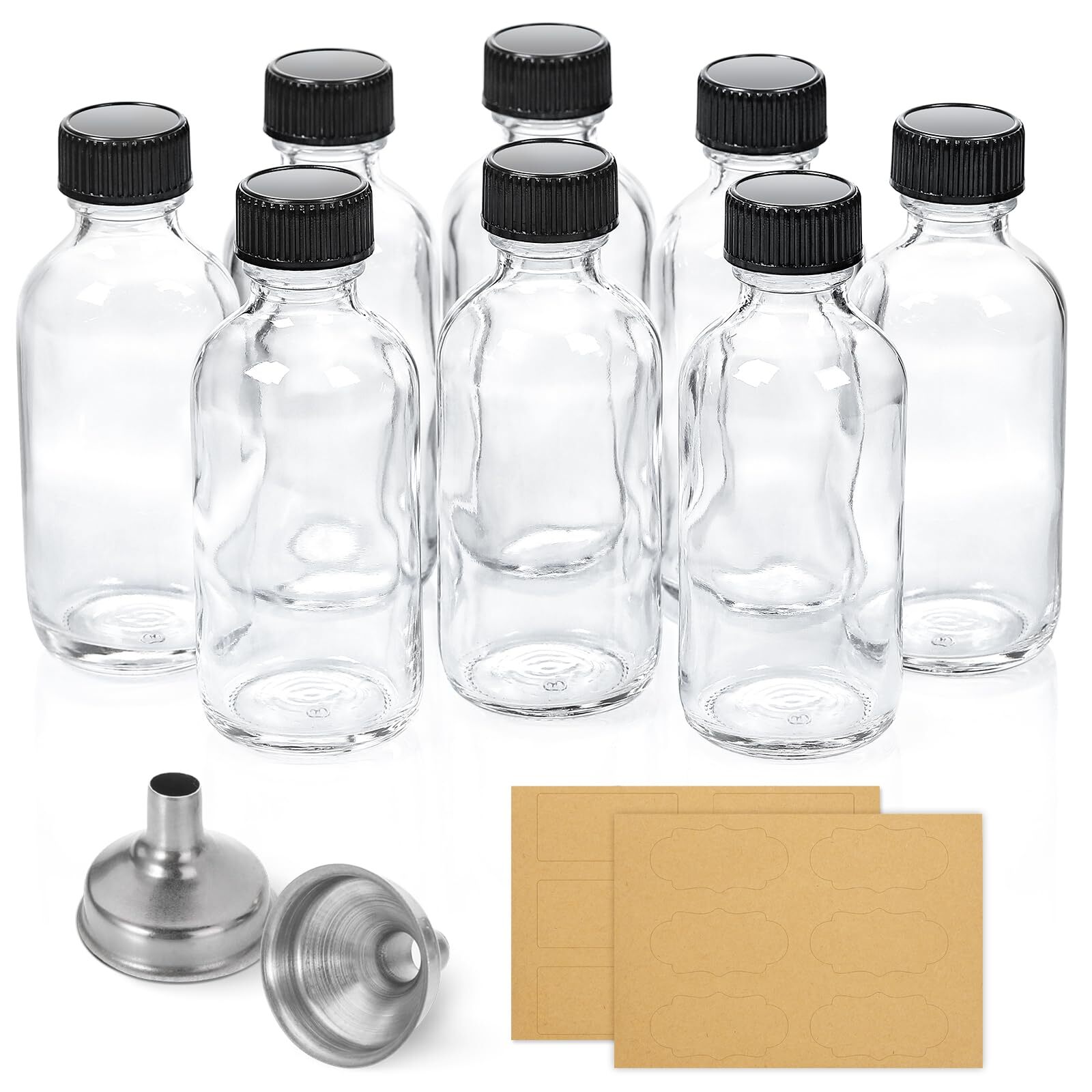 8 Pack 2oz Clear Glass Bottles with Lid for Potion Juice Liquor Hot Sauce