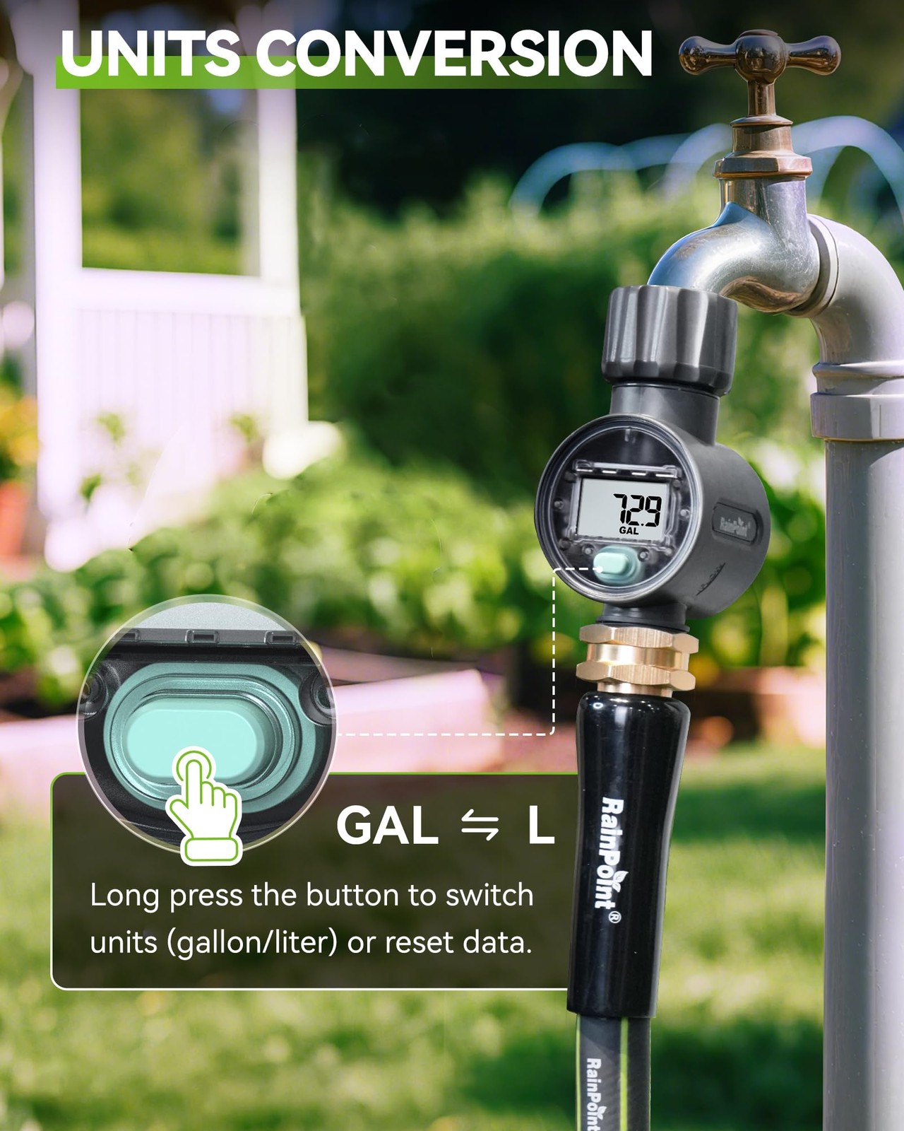 Water Flow Meter ±5% Accuracy for RV, Garden, Pool, Lawn Sprinkler Use