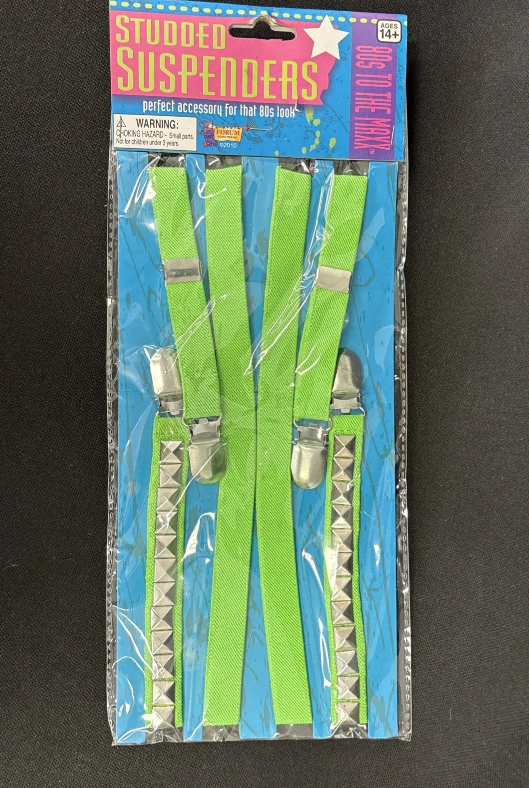 80's Studded Suspenders, Neon Green Forum Novelties, OneSize Costume Accessory