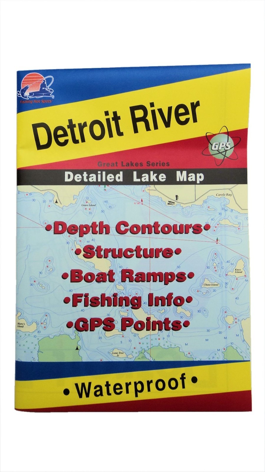 Detroit River Detailed Fishing Map, GPS Points, Waterproof, Depth Contours #L131