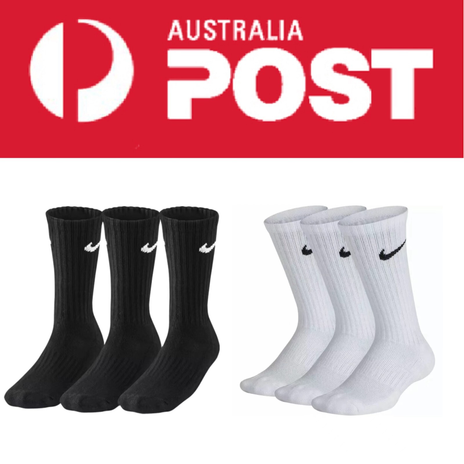 3-Pack Unisex Nike BLACK/WHITE PERFORMANCE Cotton Crew Socks Mens M6-8/L9-12