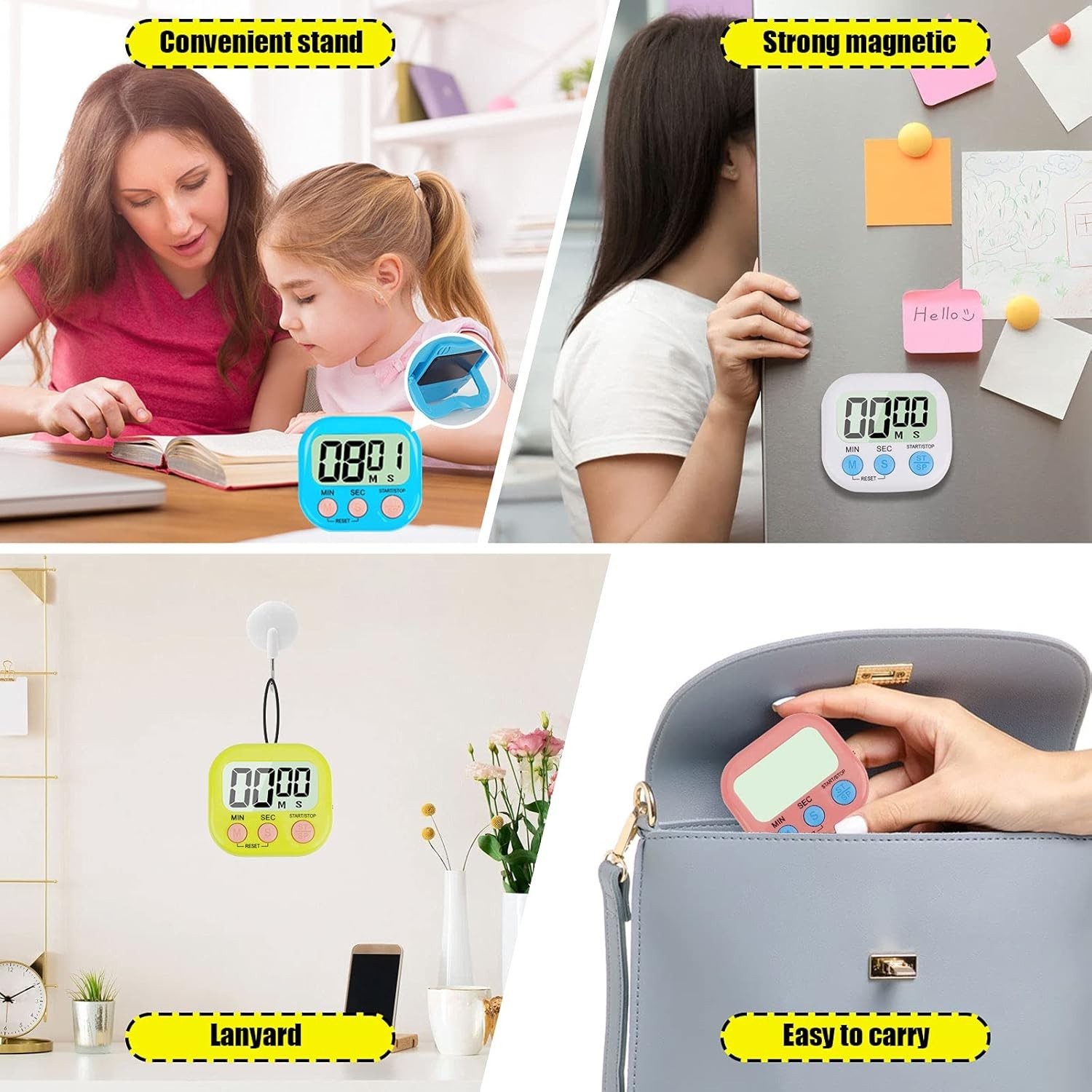 Versatile Electronic Timer - 4 Bright Colors, Ideal for Work, Exercise & Cooking