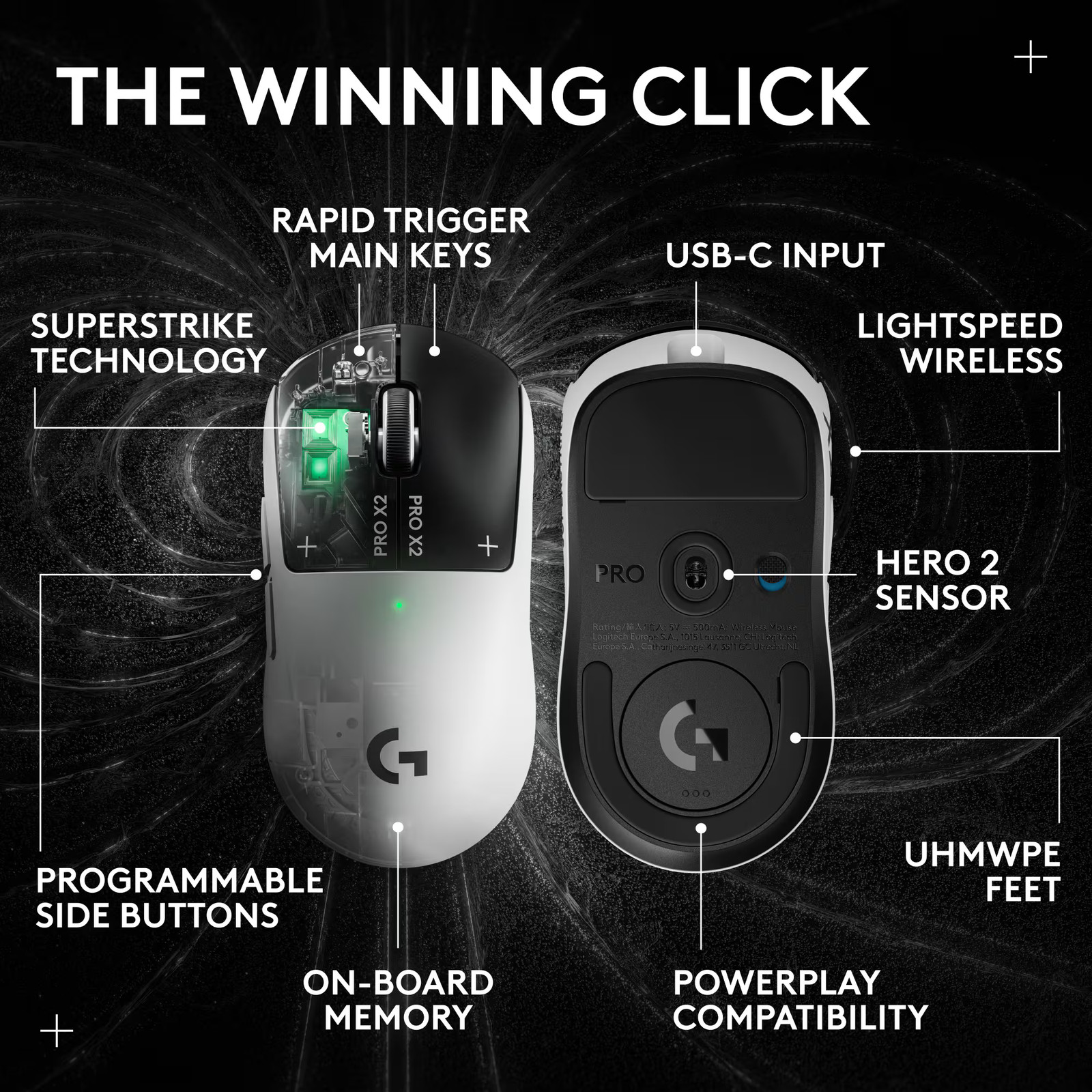 Logitech - PRO X2 SUPERSTRIKE LIGHTSPEED Lightweight Wireless Gaming Mouse wi...