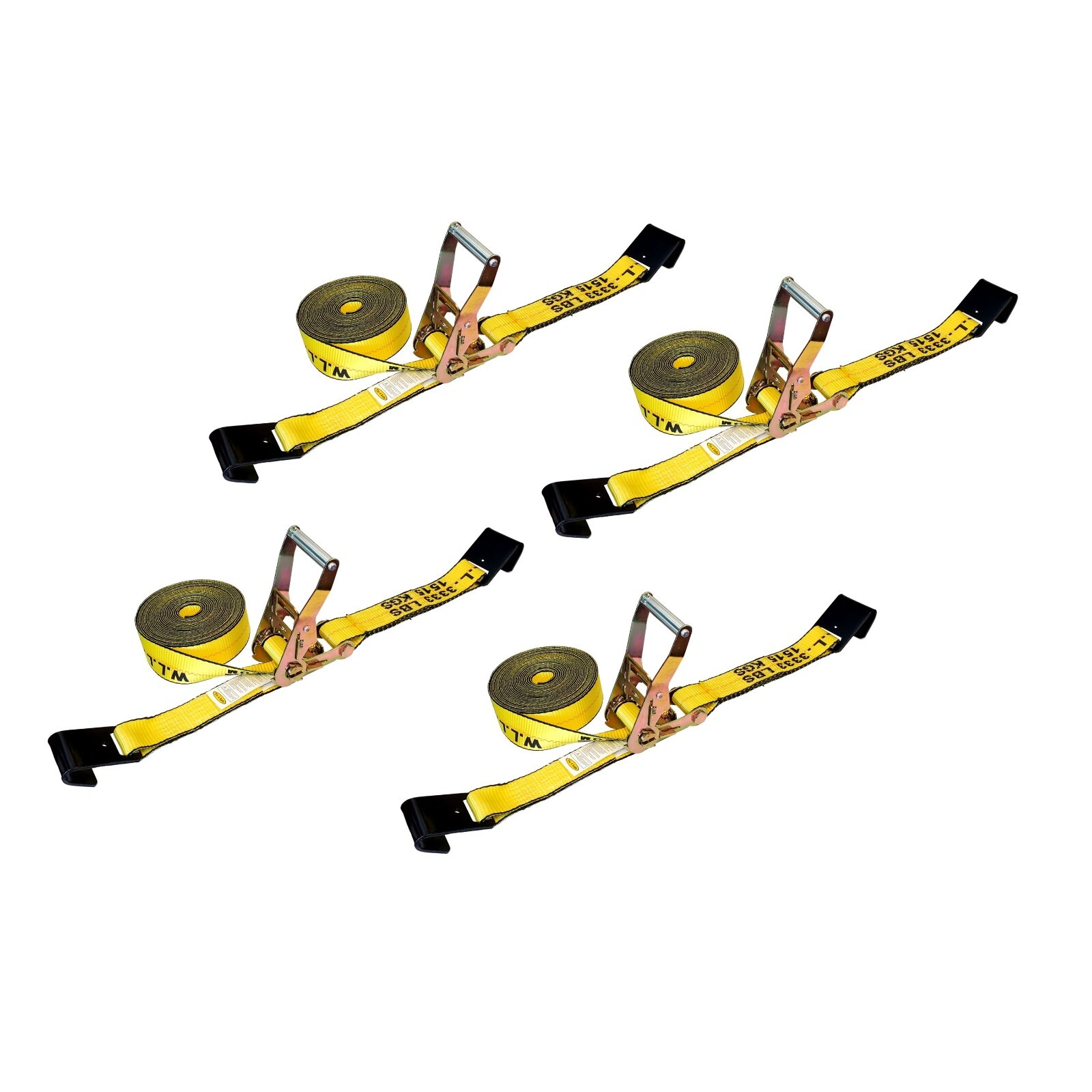 4 Pack 2" x 30' Ratchet Strap w/Flat Hook Flatbed Truck Trailer Farming Tie Down