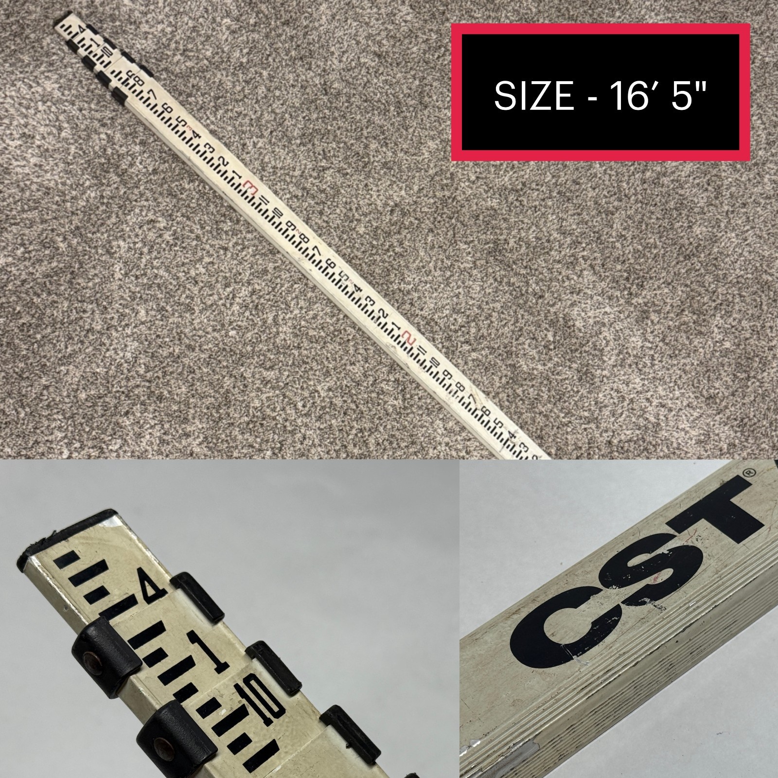 CST Berger Aluminum Surveyor Rod Measuring Ruler - 16 Feet & 5 Inches