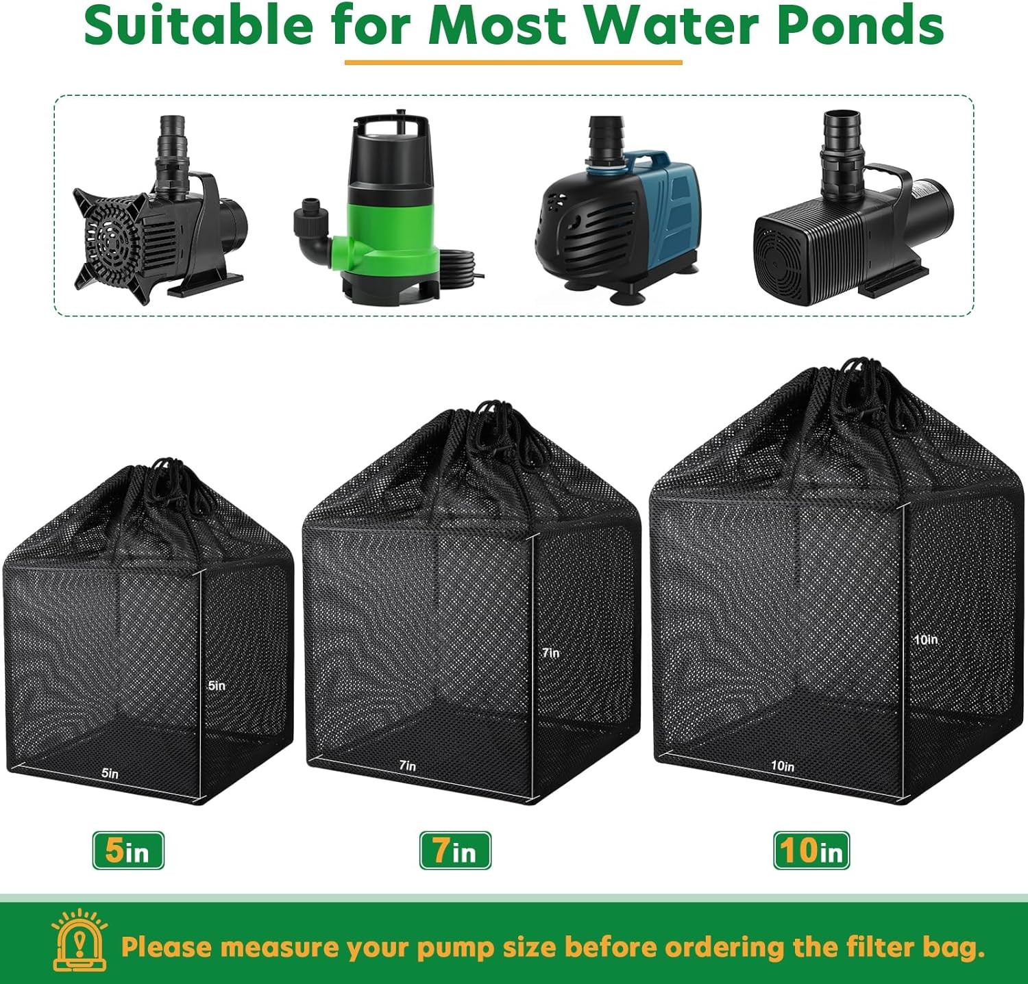 Pond Filter Bag, Pump Barrier Anti-Clogging Cube 10 inch, Black