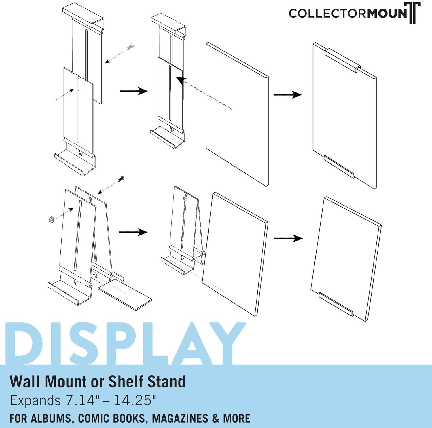 Floating Comic Book Display Stand: Adjustable Wall Mount or Shelf Usage, 1 Pack
