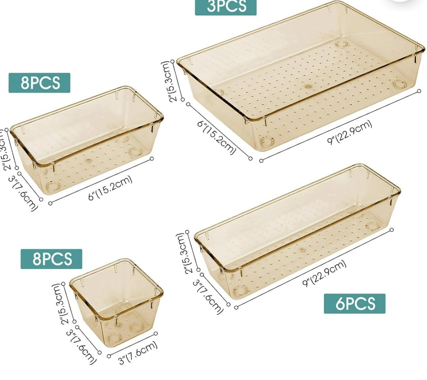 25 Piece Set Stackable Clear Plastic Desk Drawer Organizers Non-Slip Interior