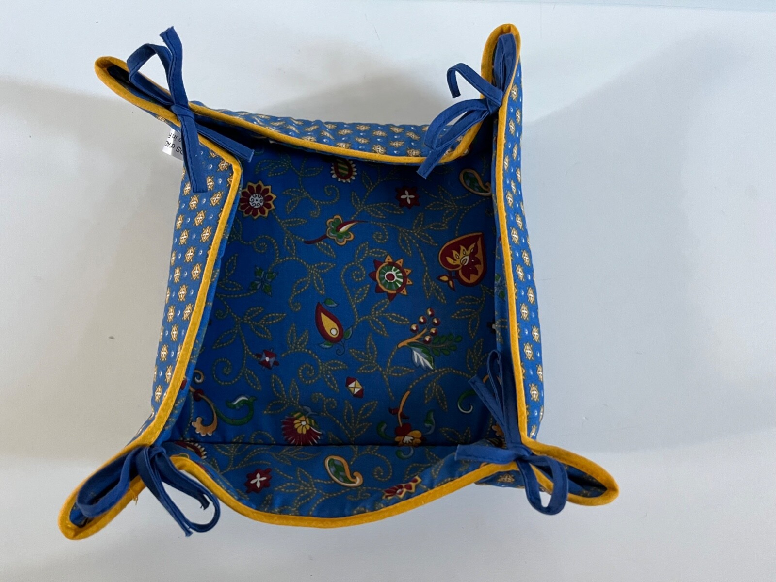 New Clos d'Aguzon French Provencal Bread Basket Liner Yellow Blue Made In France