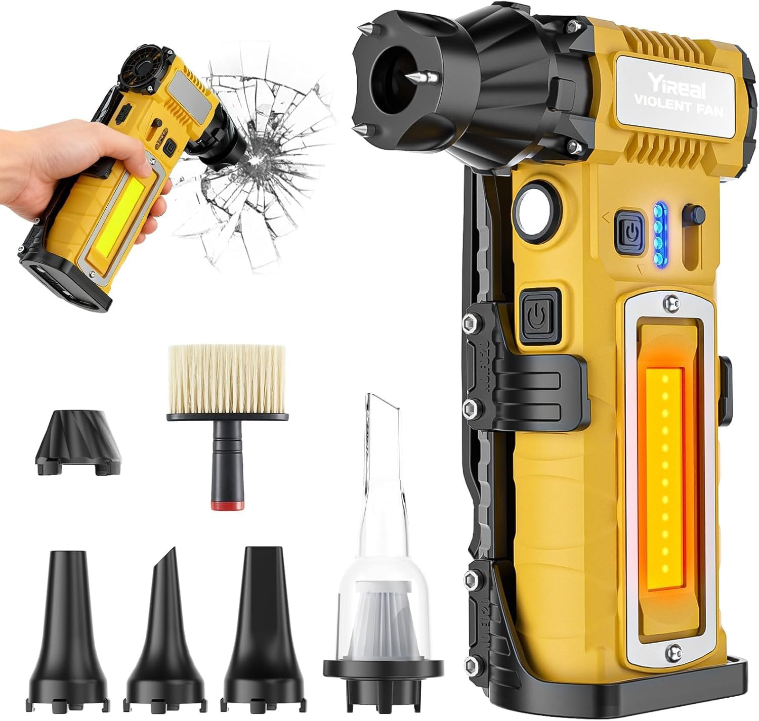Compressed Air Duster,7-In-1 Electric Mini Dust Blower with LED Light, 2 Battery