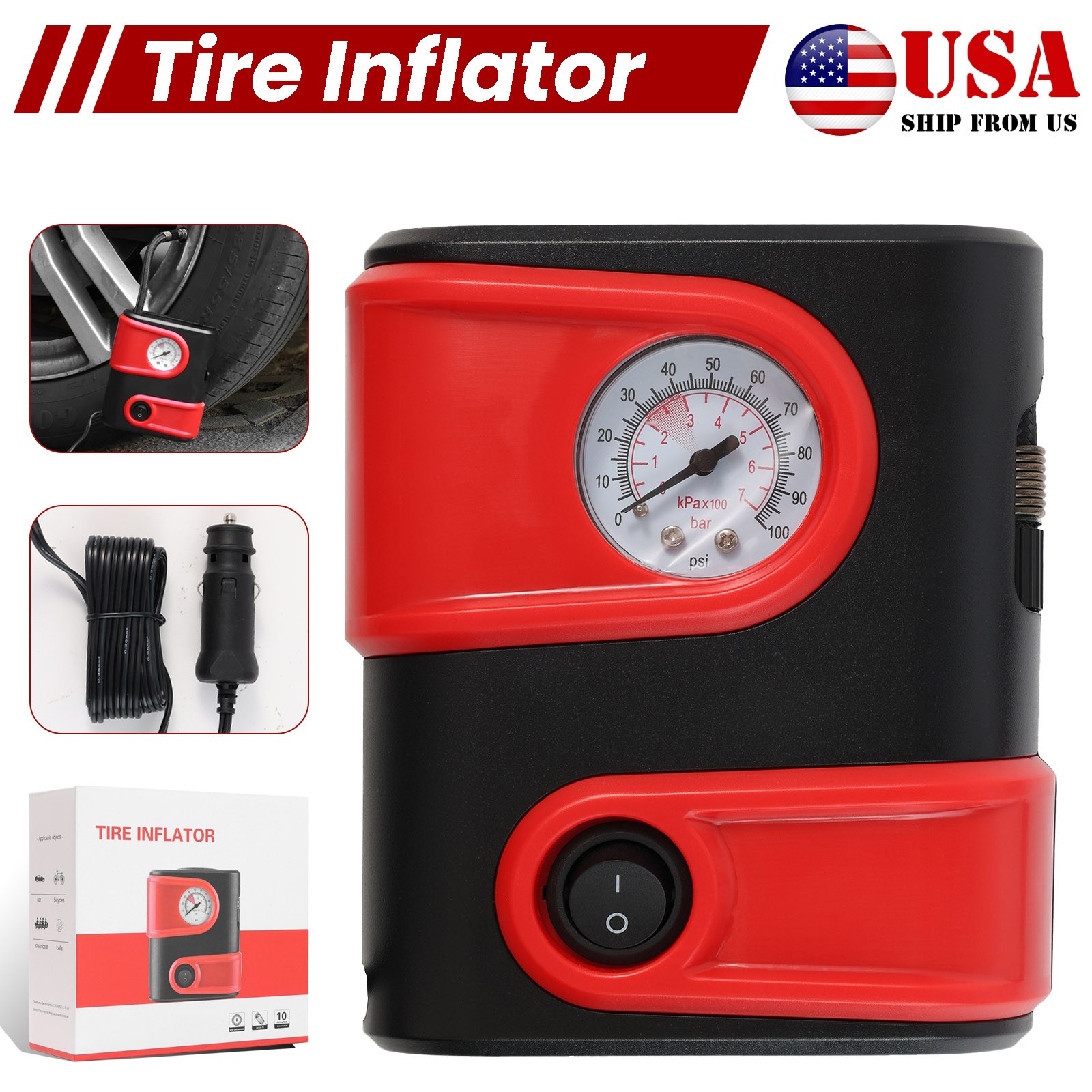 Heavy Duty 12V Portable Car Tyre Auto Tire Inflator Pump 100PSI  Air Compressor