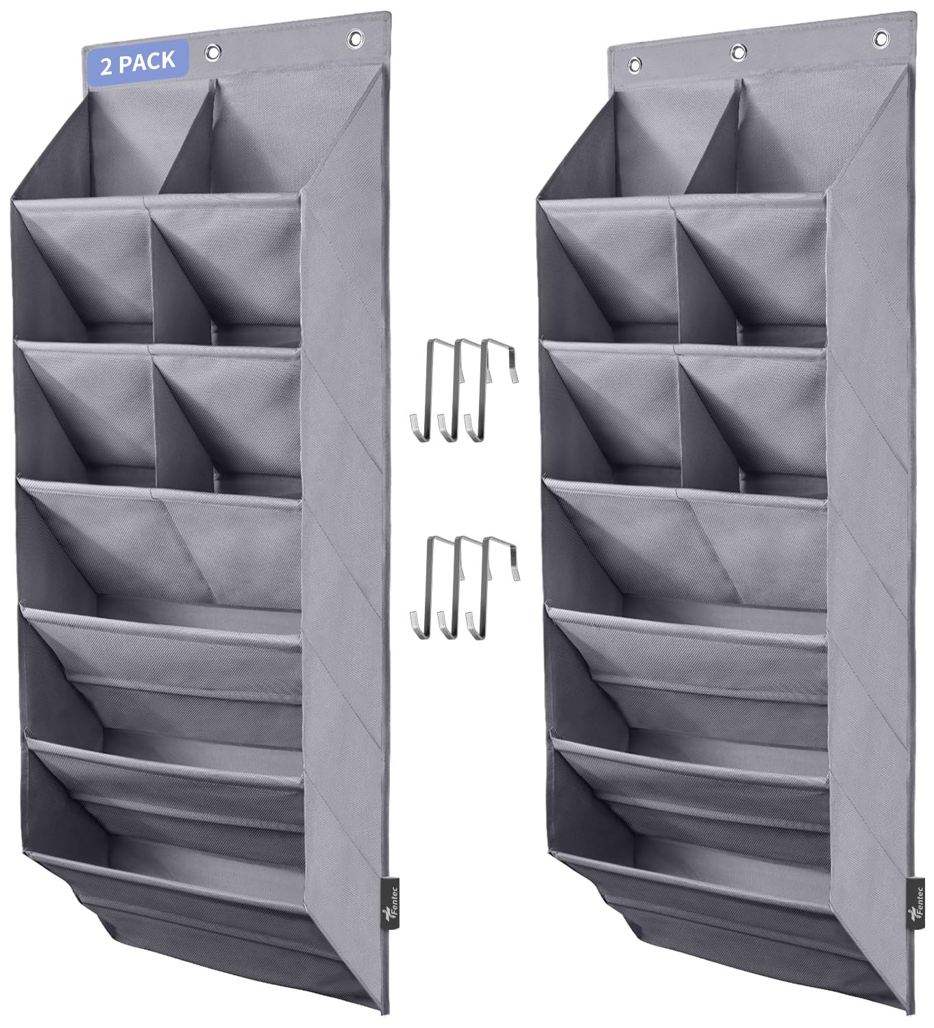 FENTEC 2 Pack Over the Door Shoe Organizer, Hanging 2 Pack, GREY-(30+ Pairs)