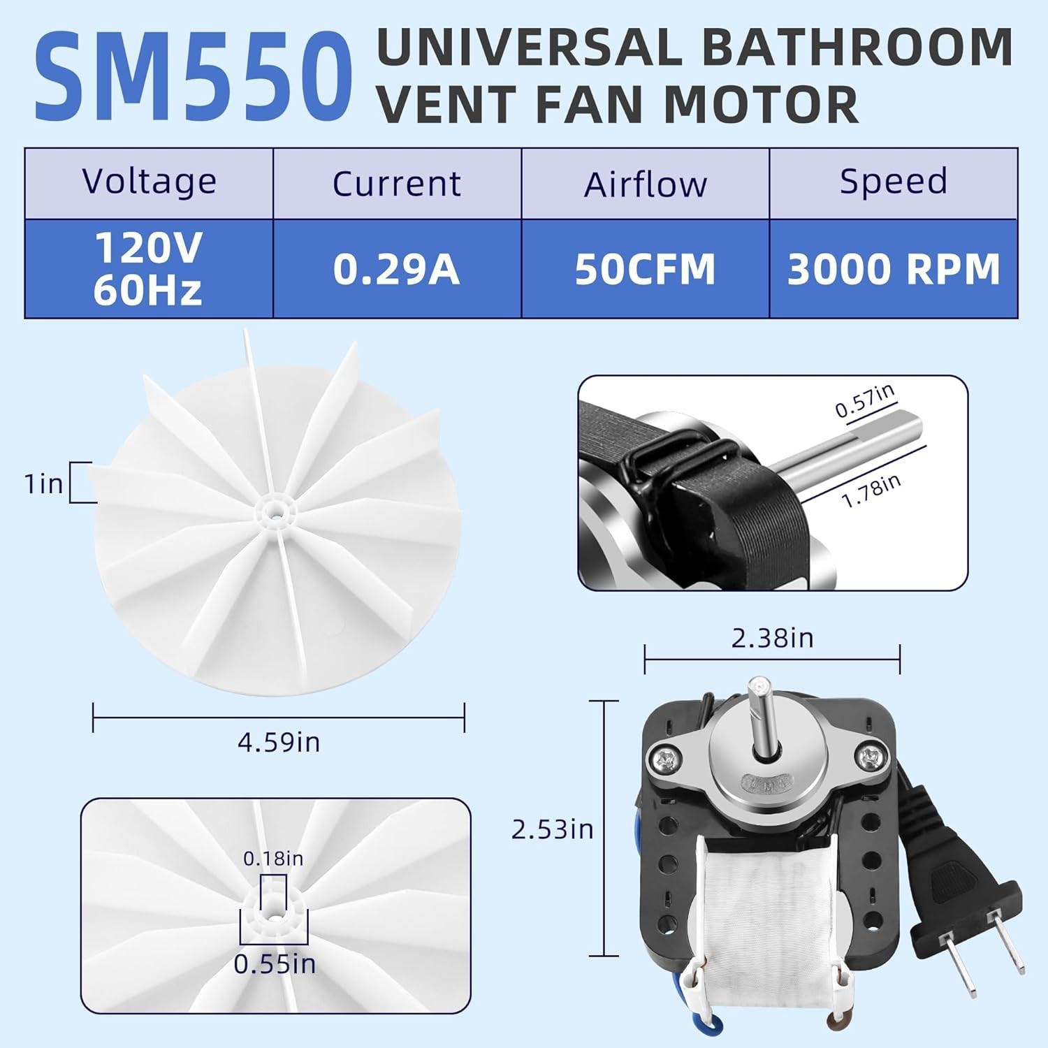High-Quality SM550 Bathroom Fan Motor Kit - Quiet & Reversible Operation
