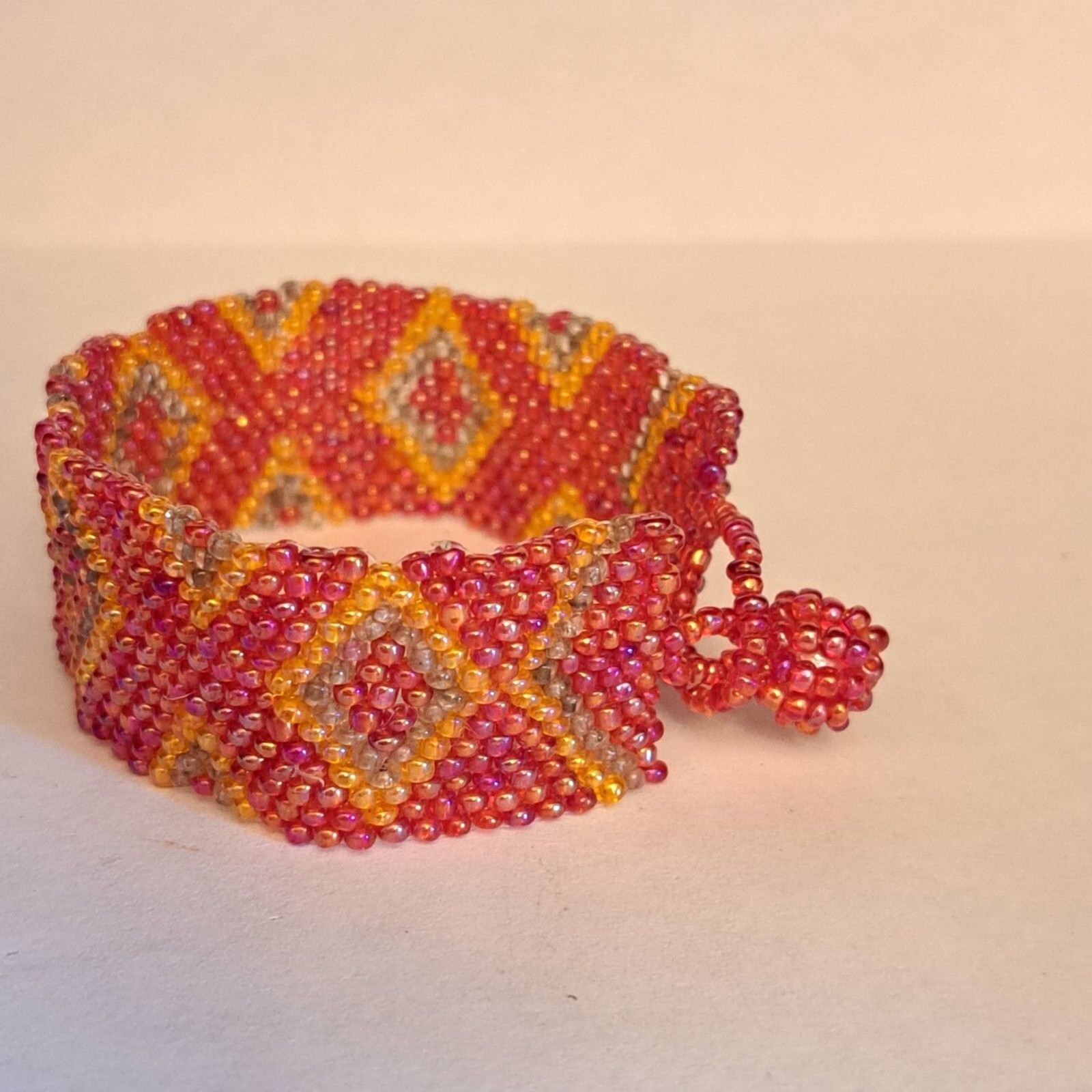 Handmade Seedbead Bracelet Red Geometric Unique