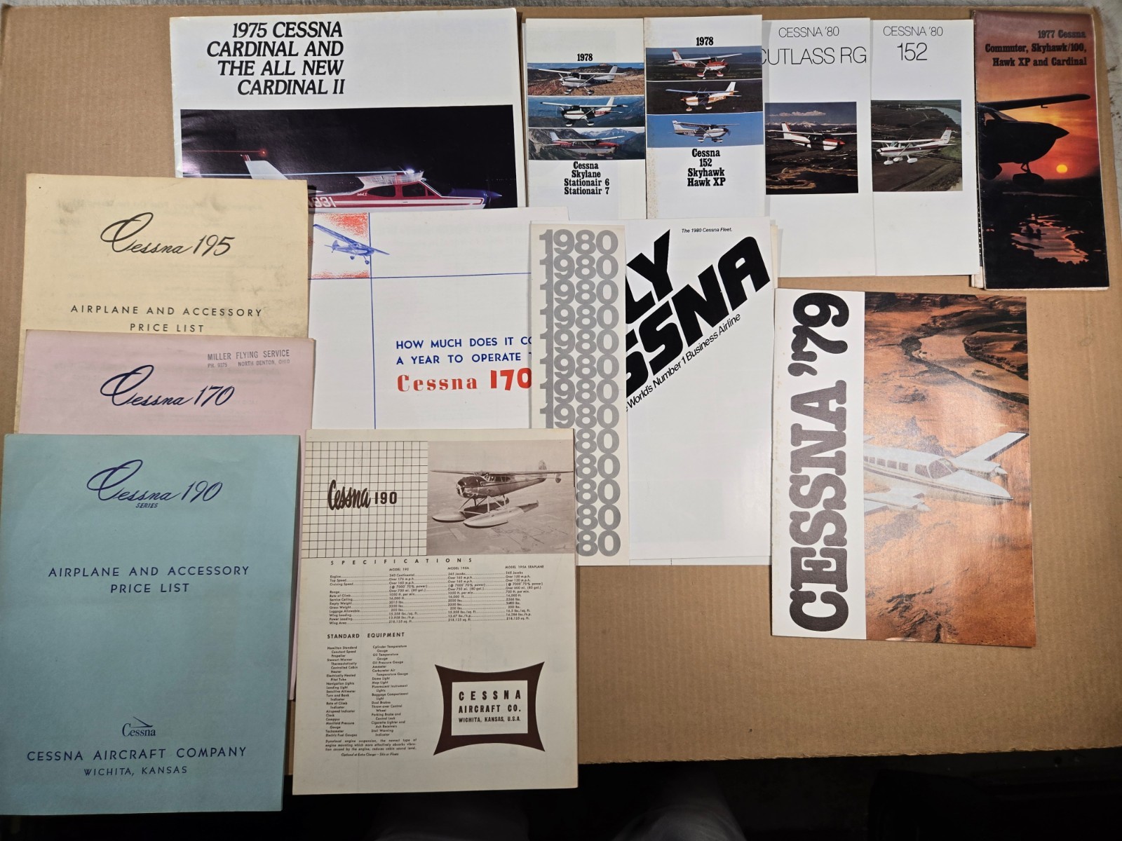 Lot of 13 Vintage Cessna Airplane Aircraft Sales Brochure and Price List