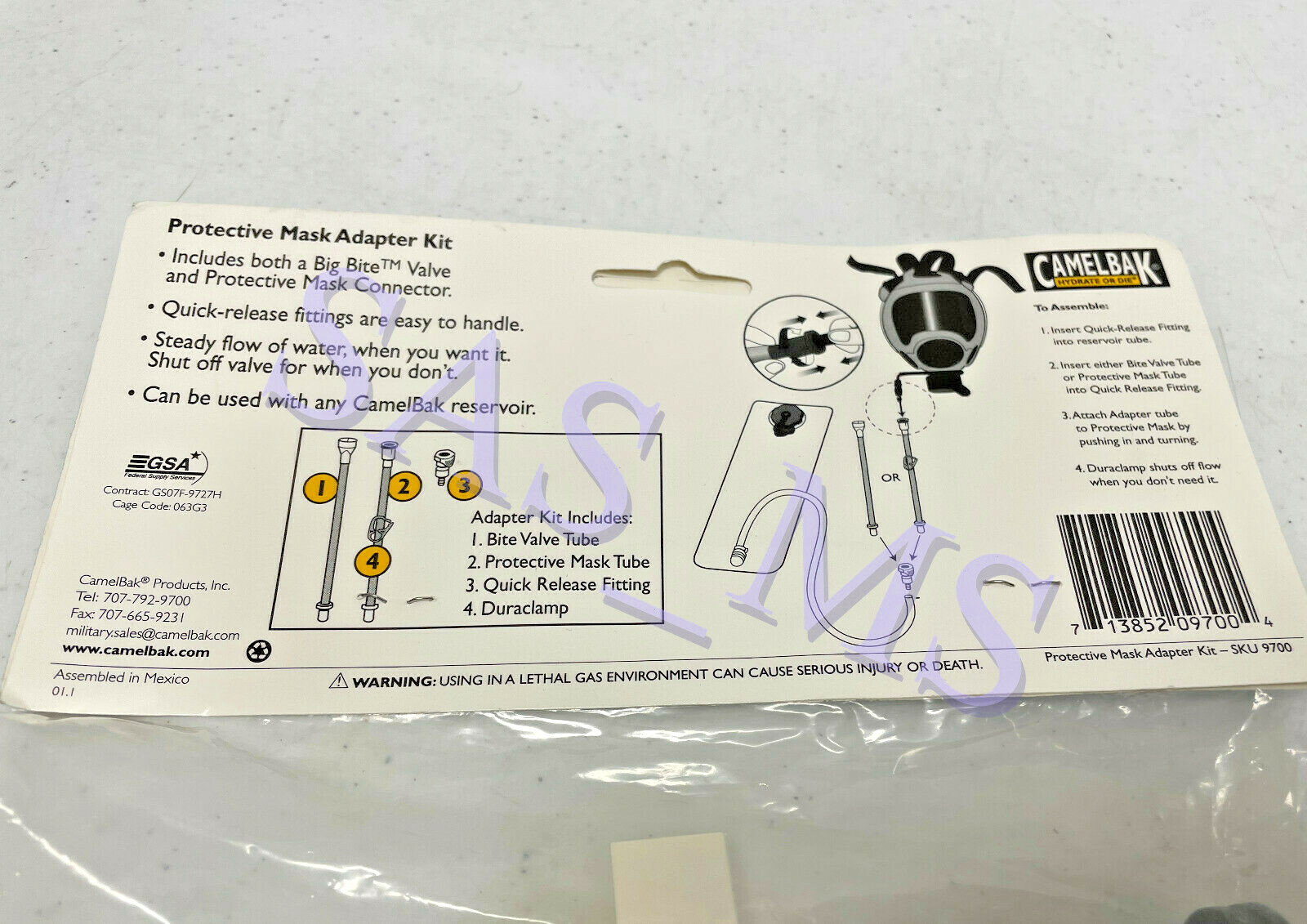 CAMELBAK PROTECTIVE MASK ADAPTER KIT W/BLADDER BITE VALVE RESERVOIR NEW