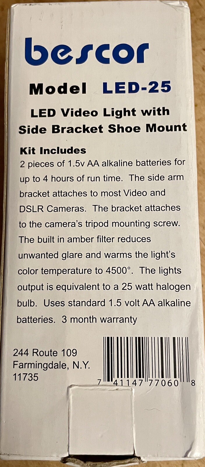 Bescor LED-25 25W LED On-Camera Light w/Universal Shoe Mount