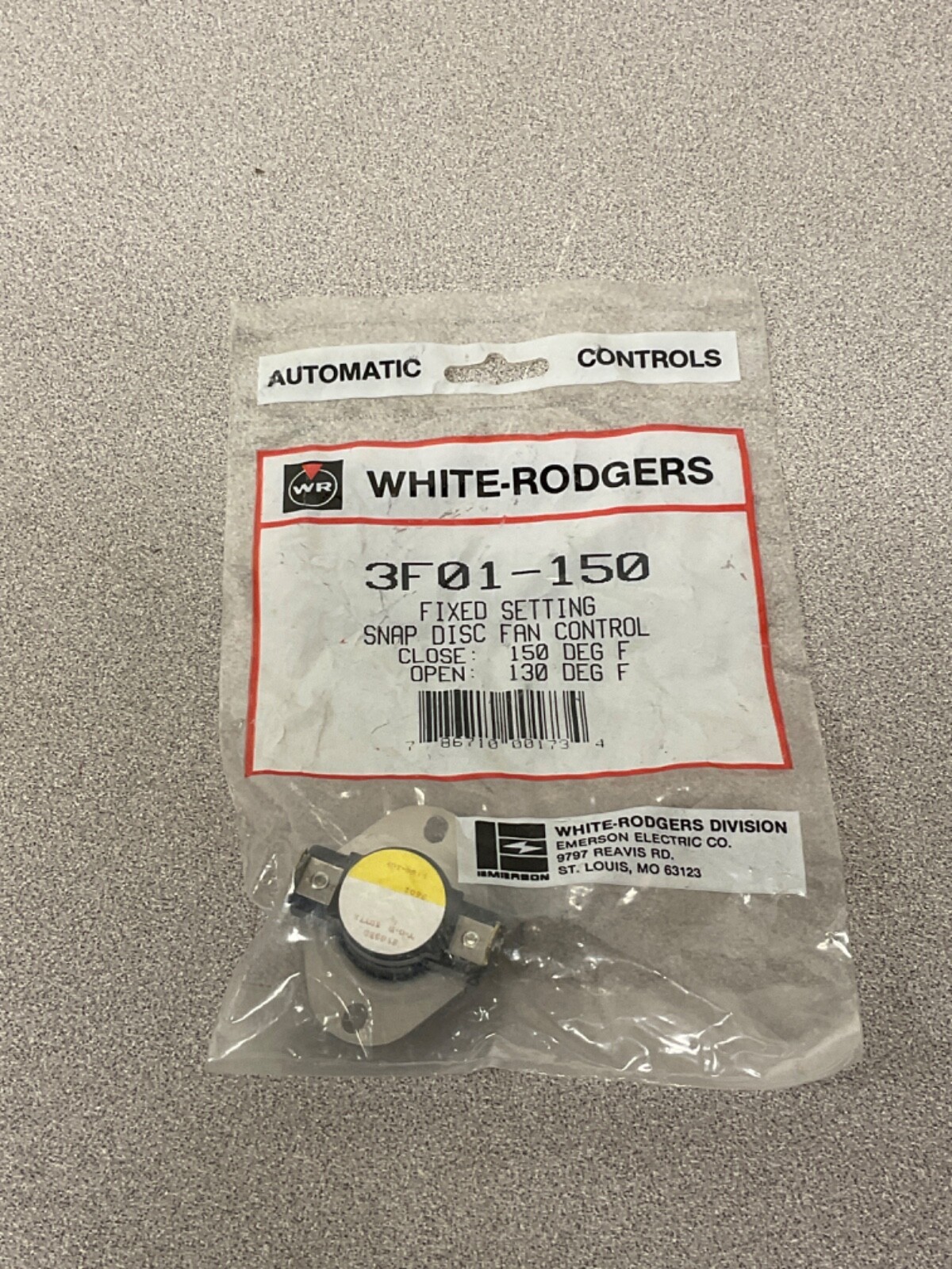 NEW White Rodgers 3F01-150 Fixed Snap Disc Fan Control; Open 130, Closed 150 Deg