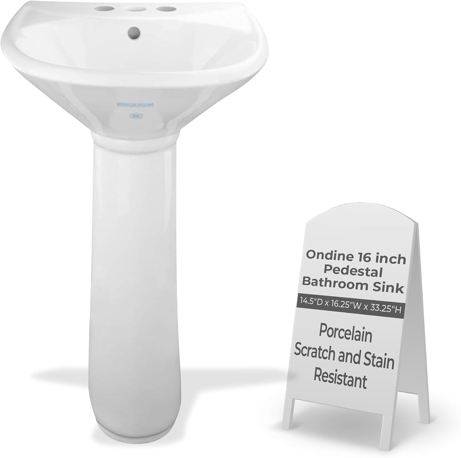 Ondine 16" Small Bathroom Pedestal Sink, Vitreous China, 4" Centerset Ready