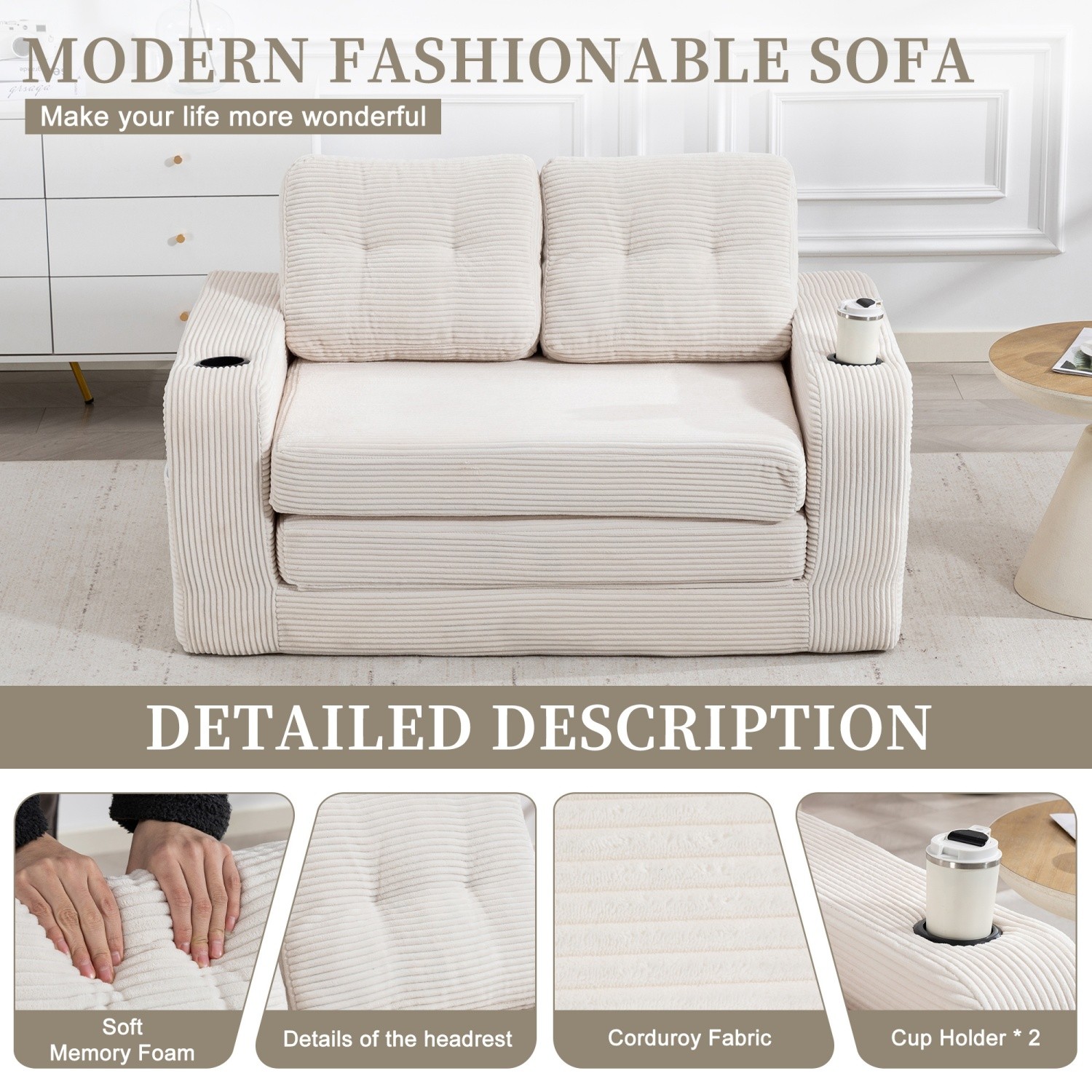 Convertible Floor Sofa Bed Futon Foldable Mattress No Assembly for Apartment