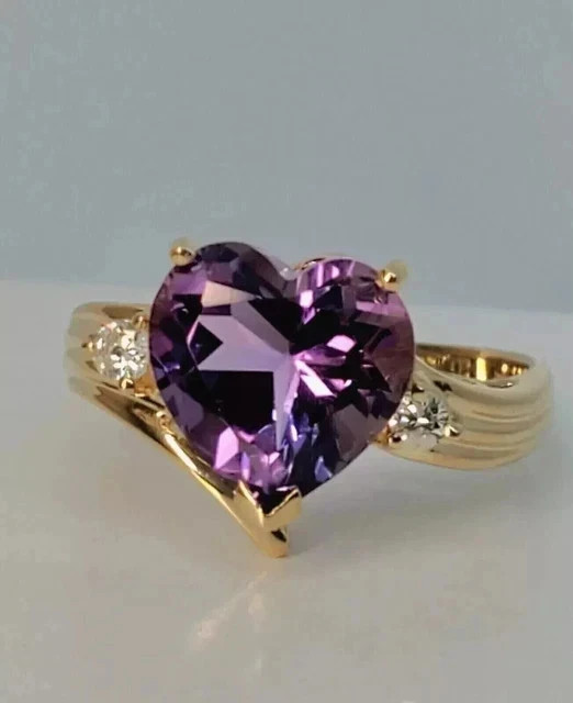 14K Yellow Gold Plated 2.50Ct Heart Cut Lab-Created Amethyst Engagement Ring