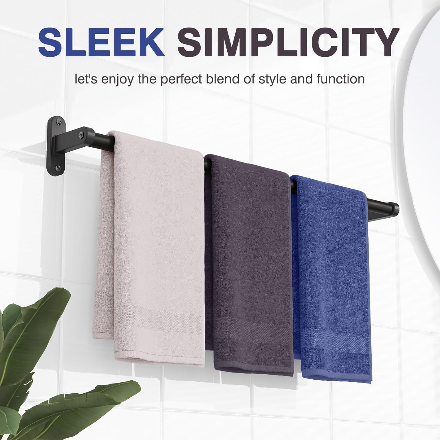Towel Rack for Bathroom - 24" Rustproof Holder, Sturdy X-Large, Black