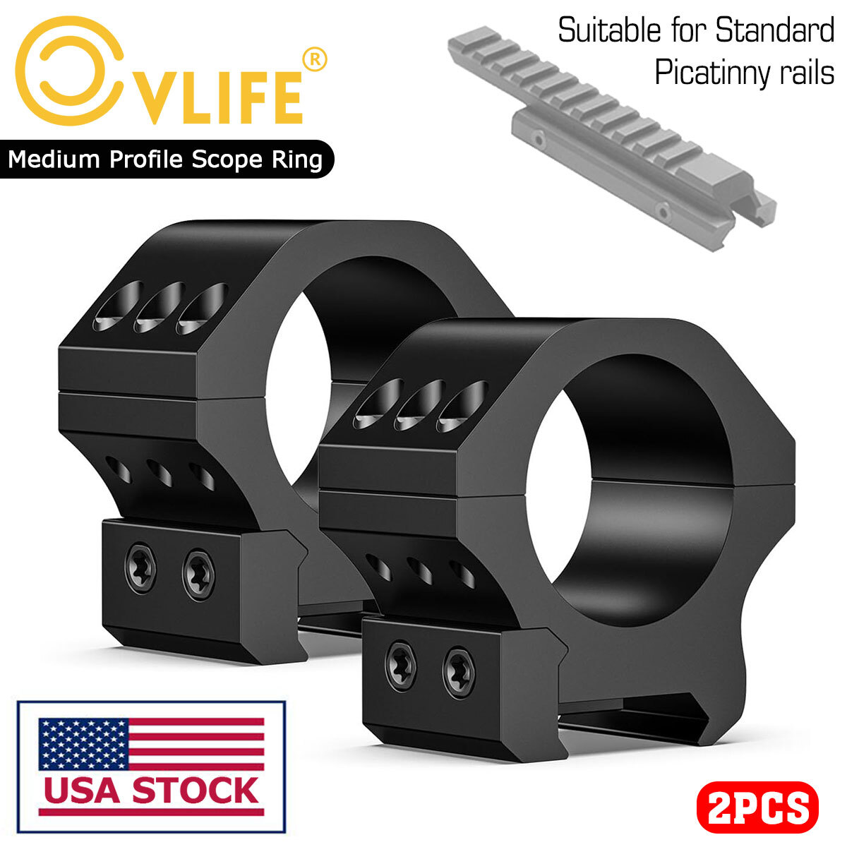 2-Pieces 30mm Scope Rings Medium Profile Scope Mount For Picatinny Rail Mount US