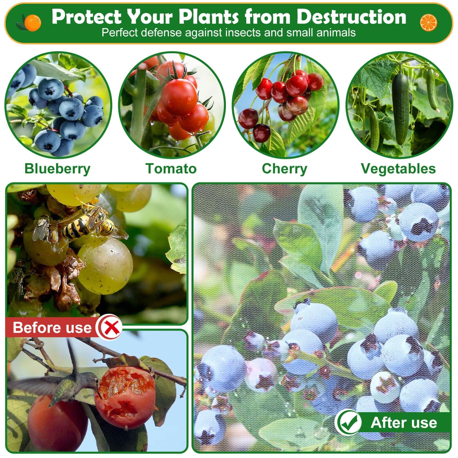 4 Pack 5.2×3.2Ft Bird Netting for Blueberry Bushes, Tree 4 Pack, White