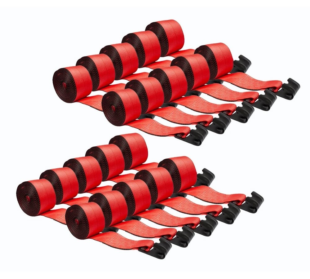 20PK Winch Straps 4" x 27' Red Heavy Duty with Flat Hooks WLL# 5400 lbs