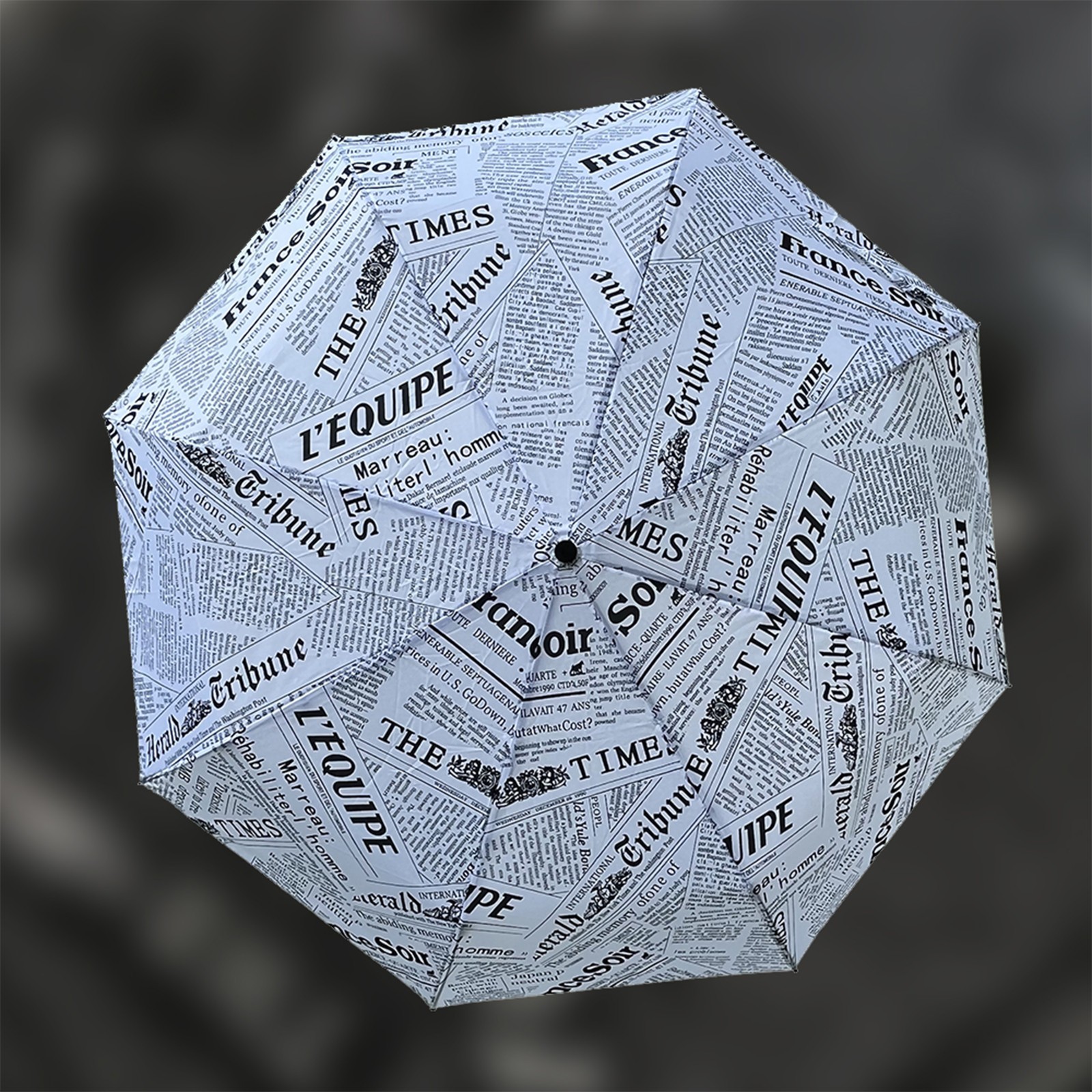 ENAPY Automatic Folding Rain Umbrella with UV Protection - White Newspaper