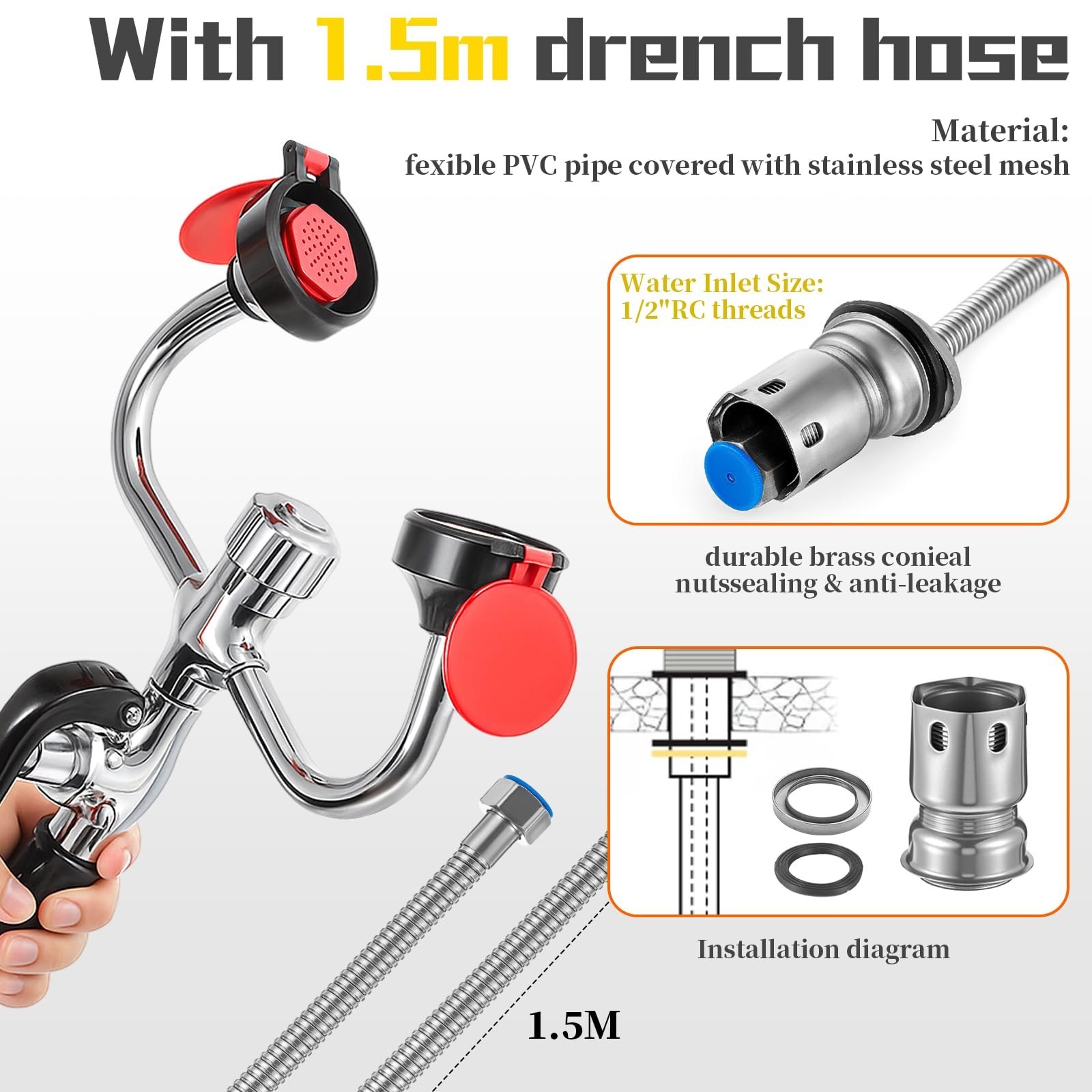 Handheld Eyewash Station Emergency Portable Eye Face Wash Kit Spray Head with...