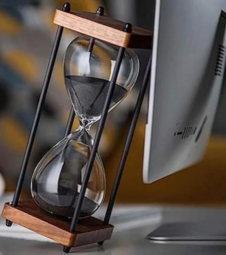 Large Hourglass Timer 30 Minute, Decorative Wooden Sandglass, Black Sand 30 min