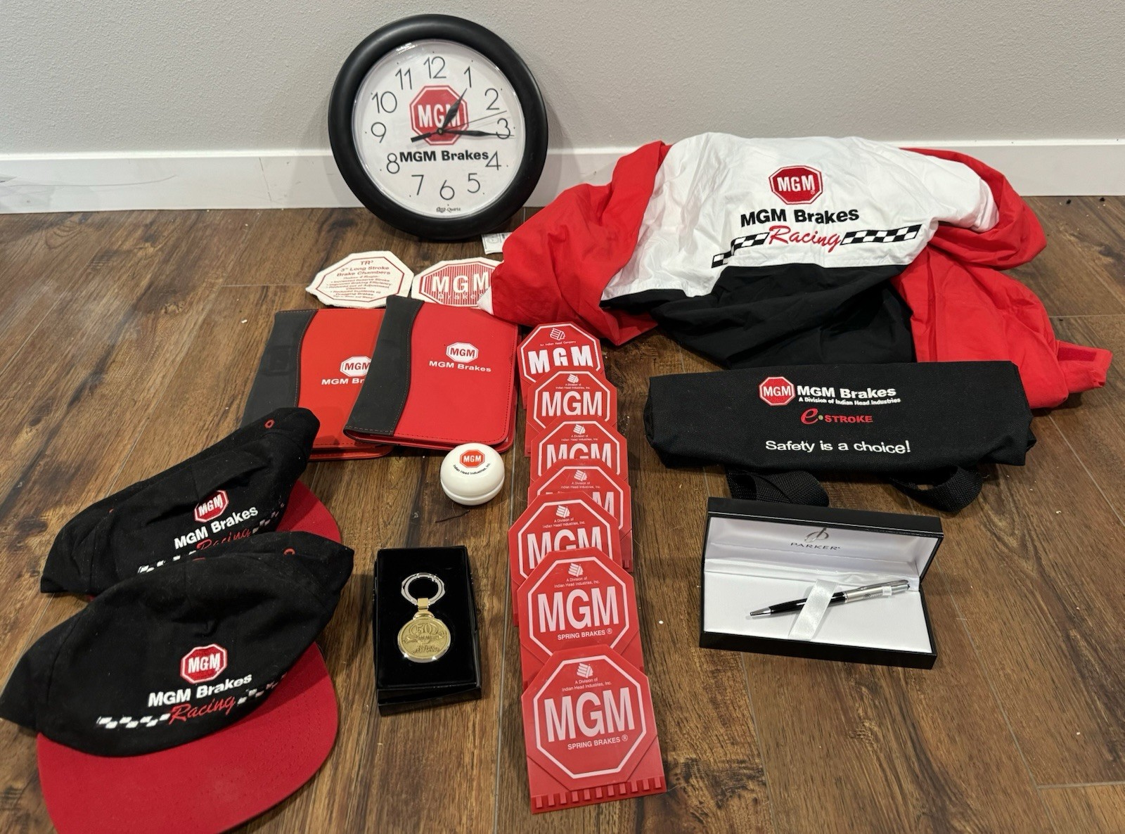 MGM Brakes Racing advertising lot Parker pen clock yo-yo hat keychain jacket