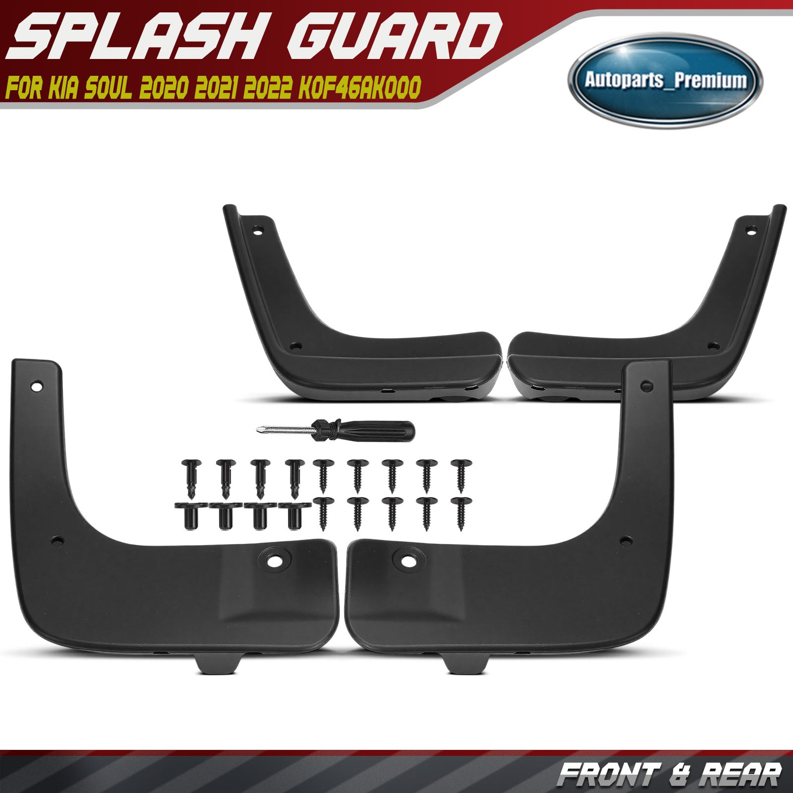 4x Front & Rear Mud Guards Flaps Splash Shield Black for Kia Soul 2020 2021 2022