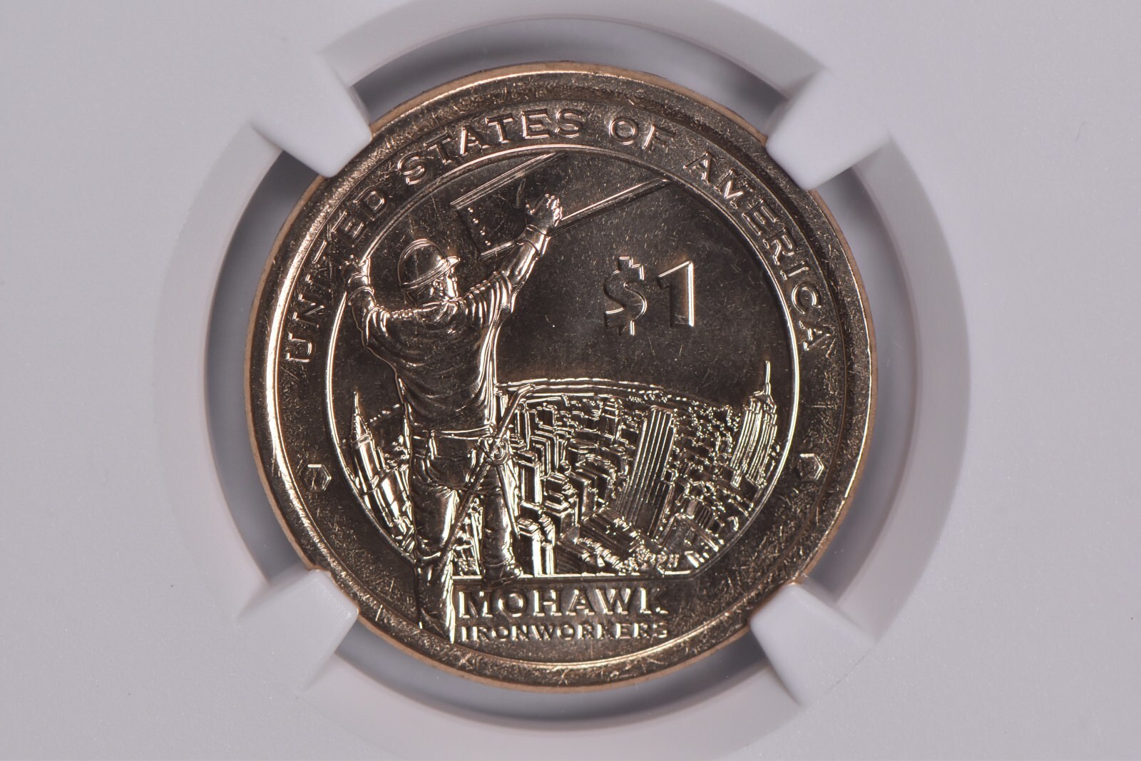 MS68 2015-D Sacagawea Annual Dollar Mohawk Ironworkers NGC Brown Lbl