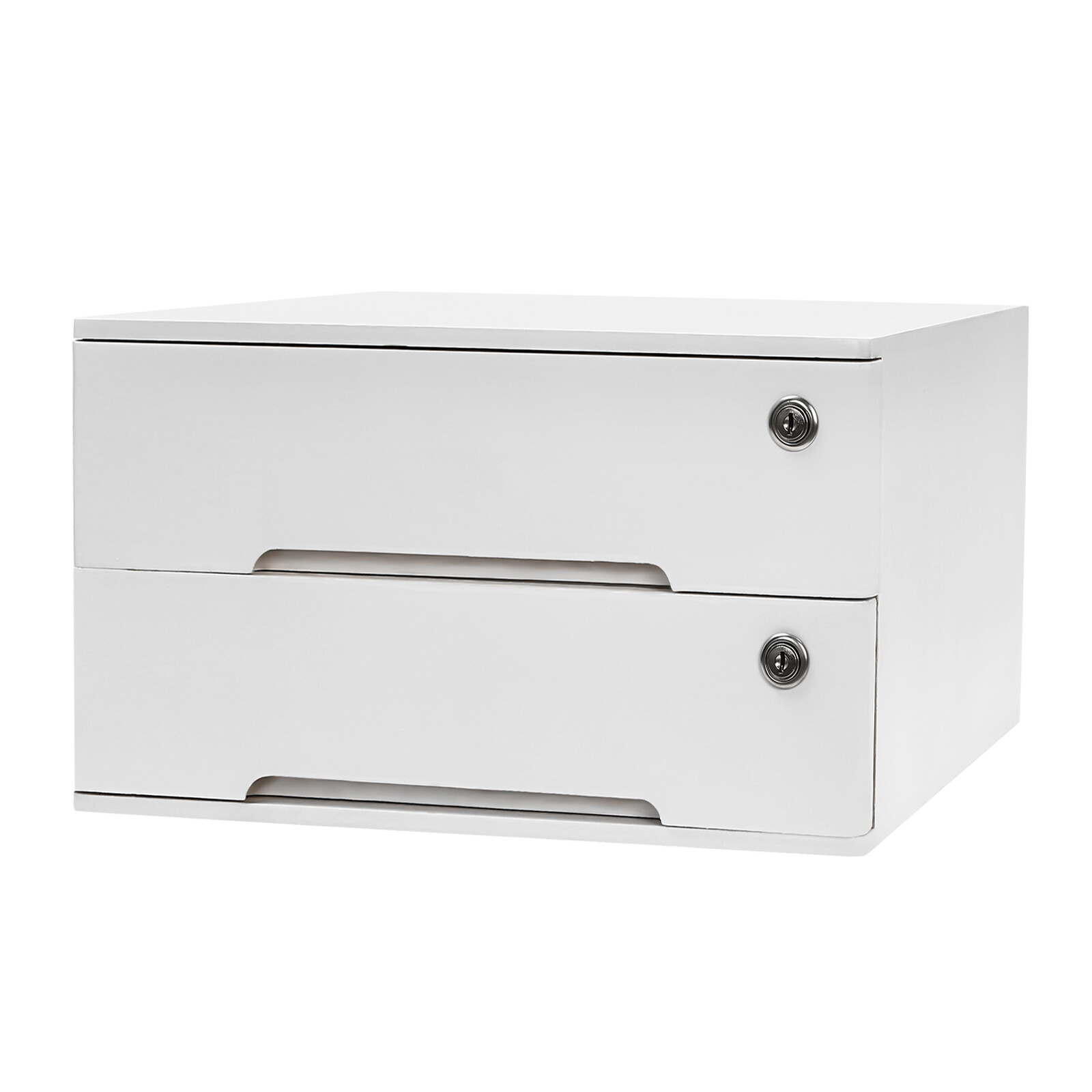 Compact Lockable 2-Drawer Wooden Desktop Storage Cabinet with Keys