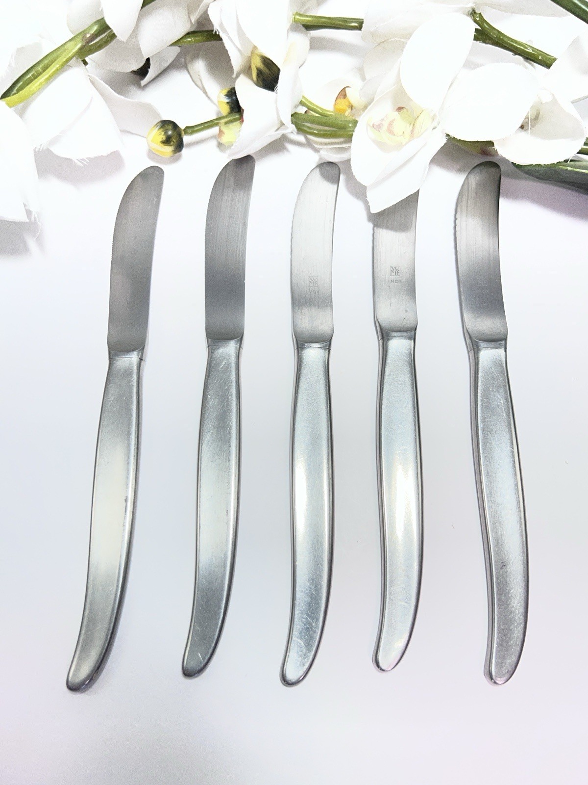 WMF Cromargan LAUREL Lot Of 5 Dinner Knives Curve Hollow Smooth  8"