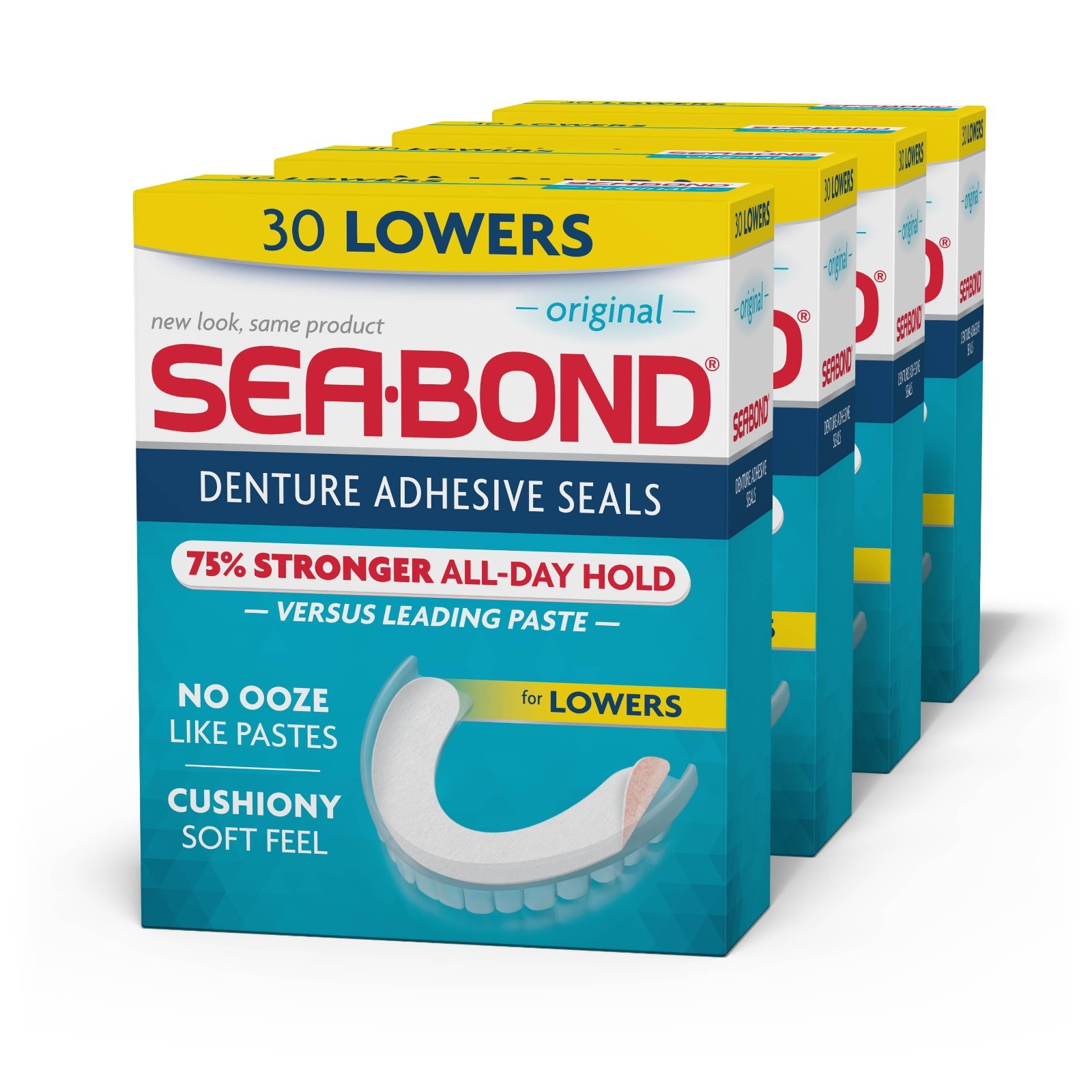 Sea Bond Lower Secure Denture Seals Original Flavor 4 Pack 30ct All Day Hold