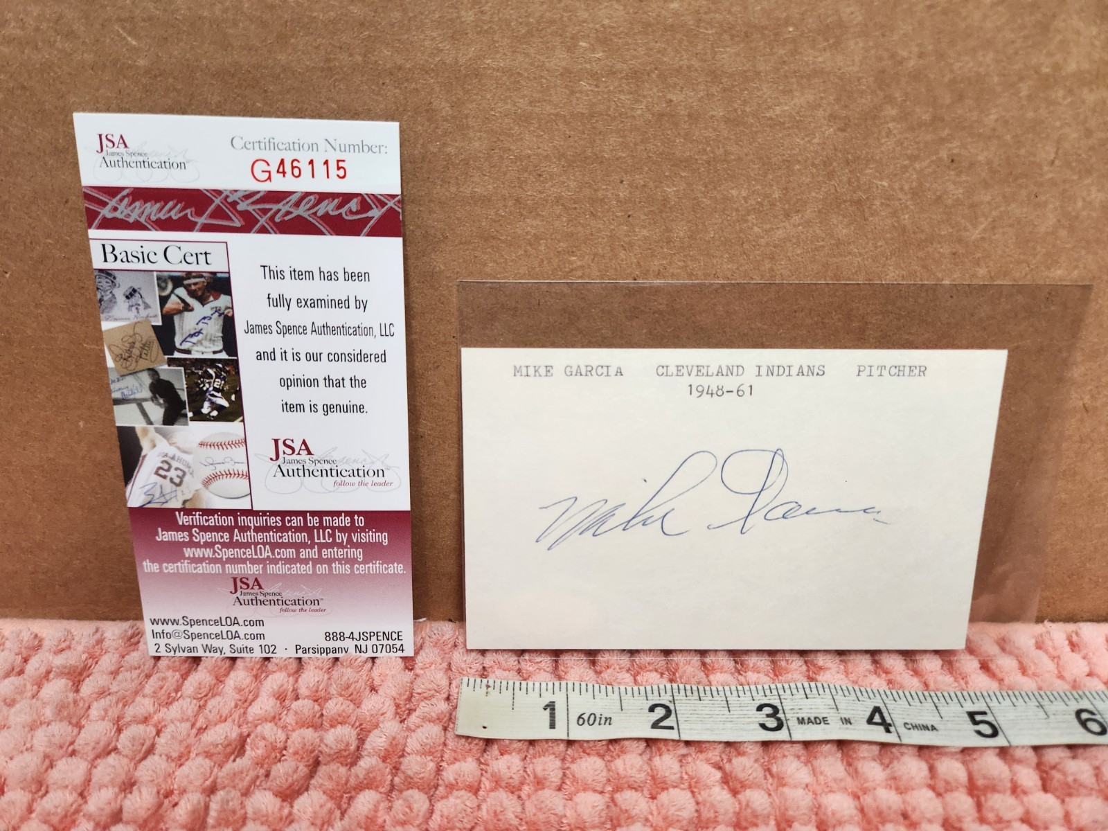 Mike Garcia AUTOGRAPH Cleveland Indians JSA COA SIGNED Paper