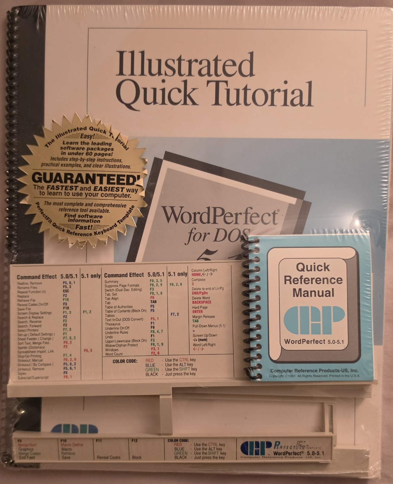 Sealed WordPerfect 5.1 DOS Illustrated Quick Tutorial Manual Keyboard Template